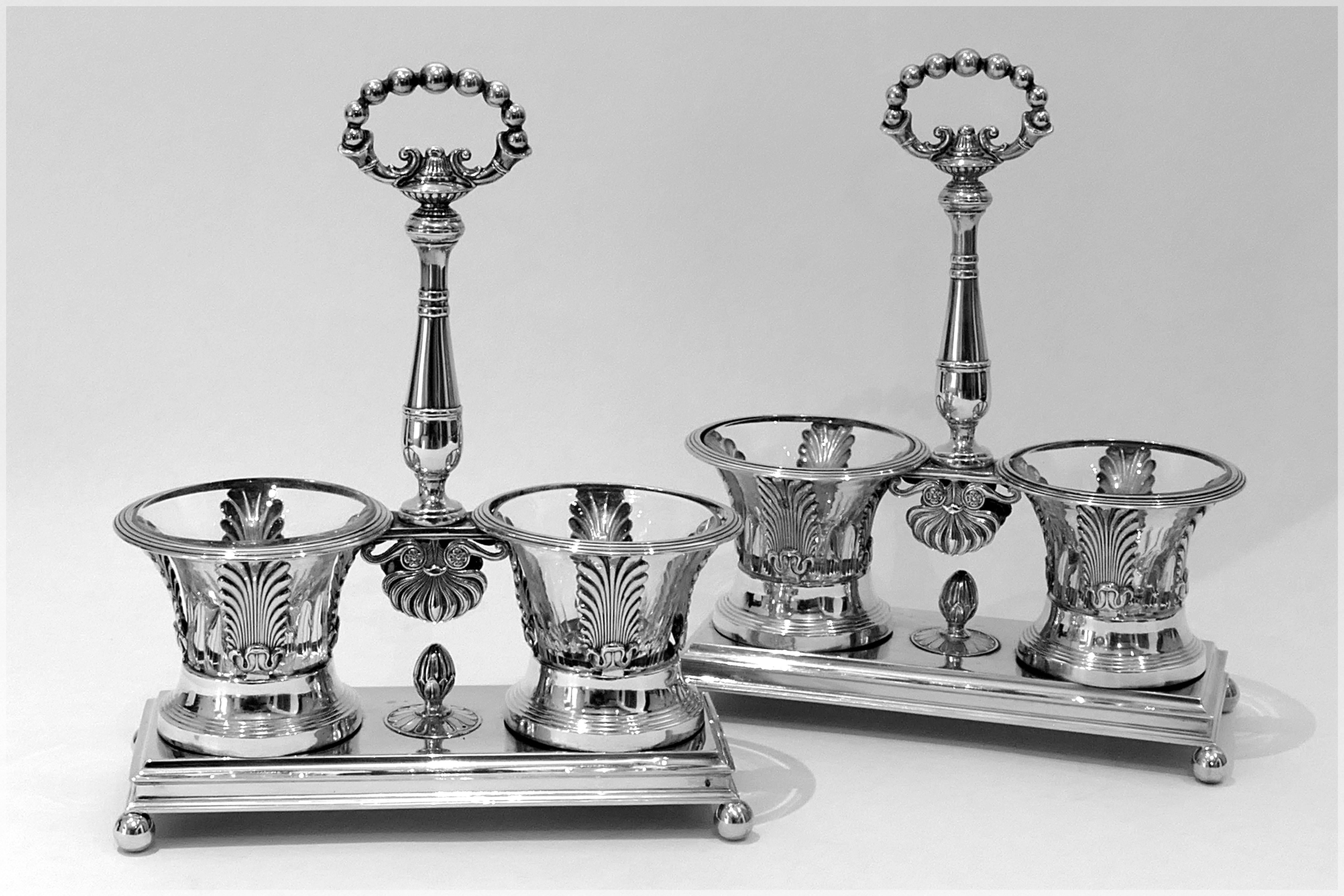 1819 Imposing French Sterling Silver Baccarat Crystal Bottles Condiment Set 3