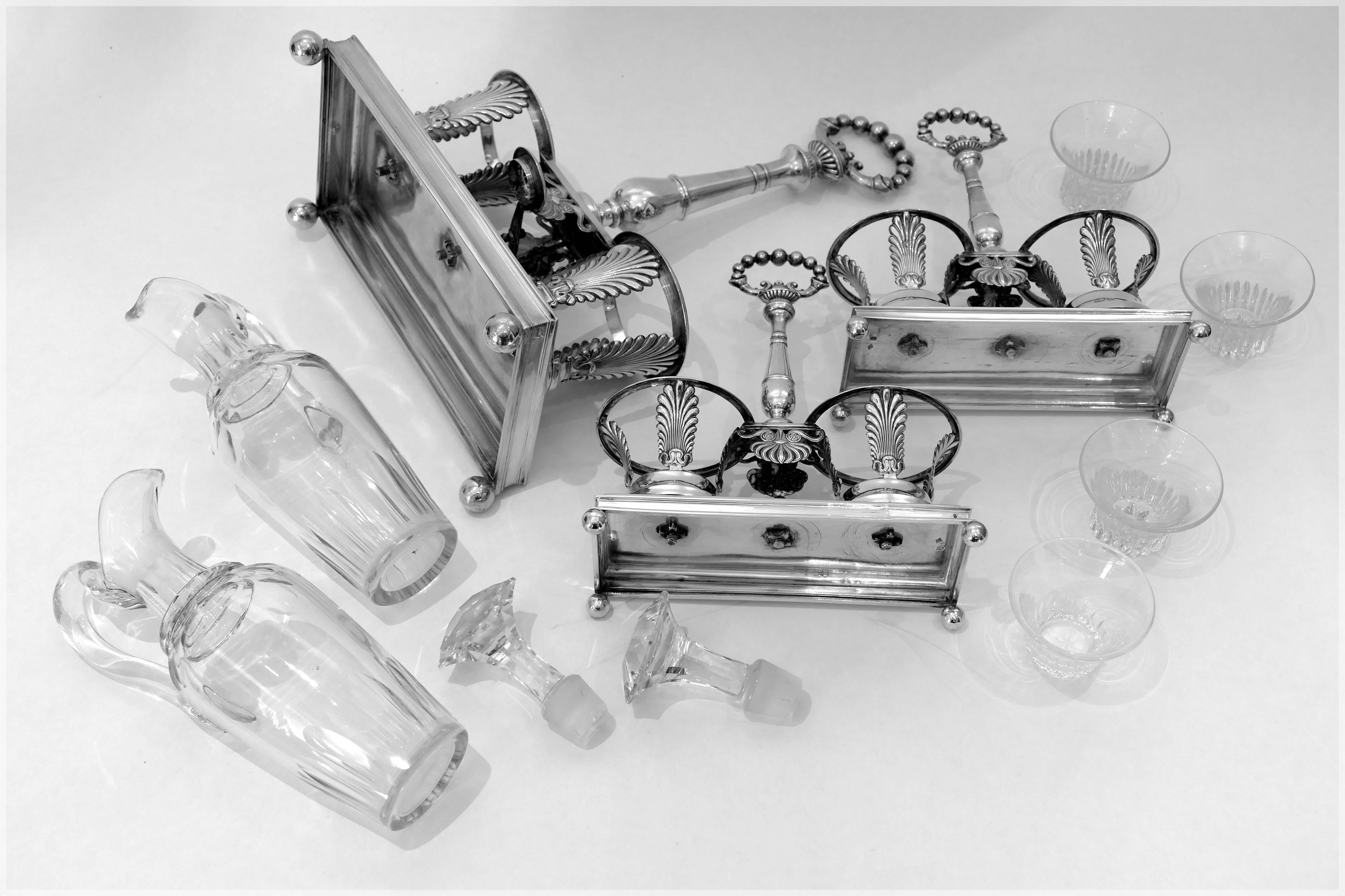 1819 Imposing French Sterling Silver Baccarat Crystal Bottles Condiment Set 5