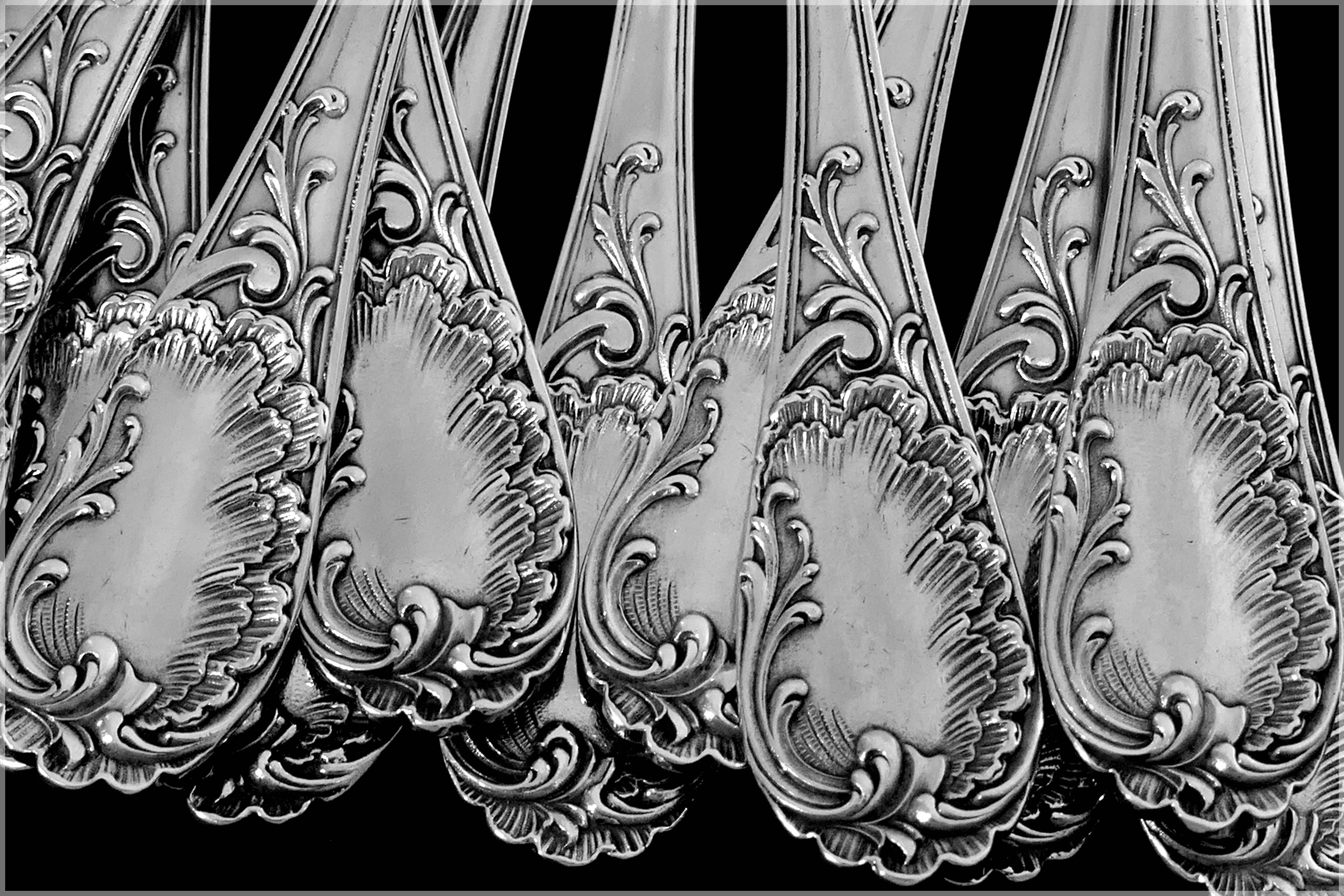 Puiforcat Fabulous French Sterling Silver Dinner Flatware Set 12 Pieces Rococo For Sale 2