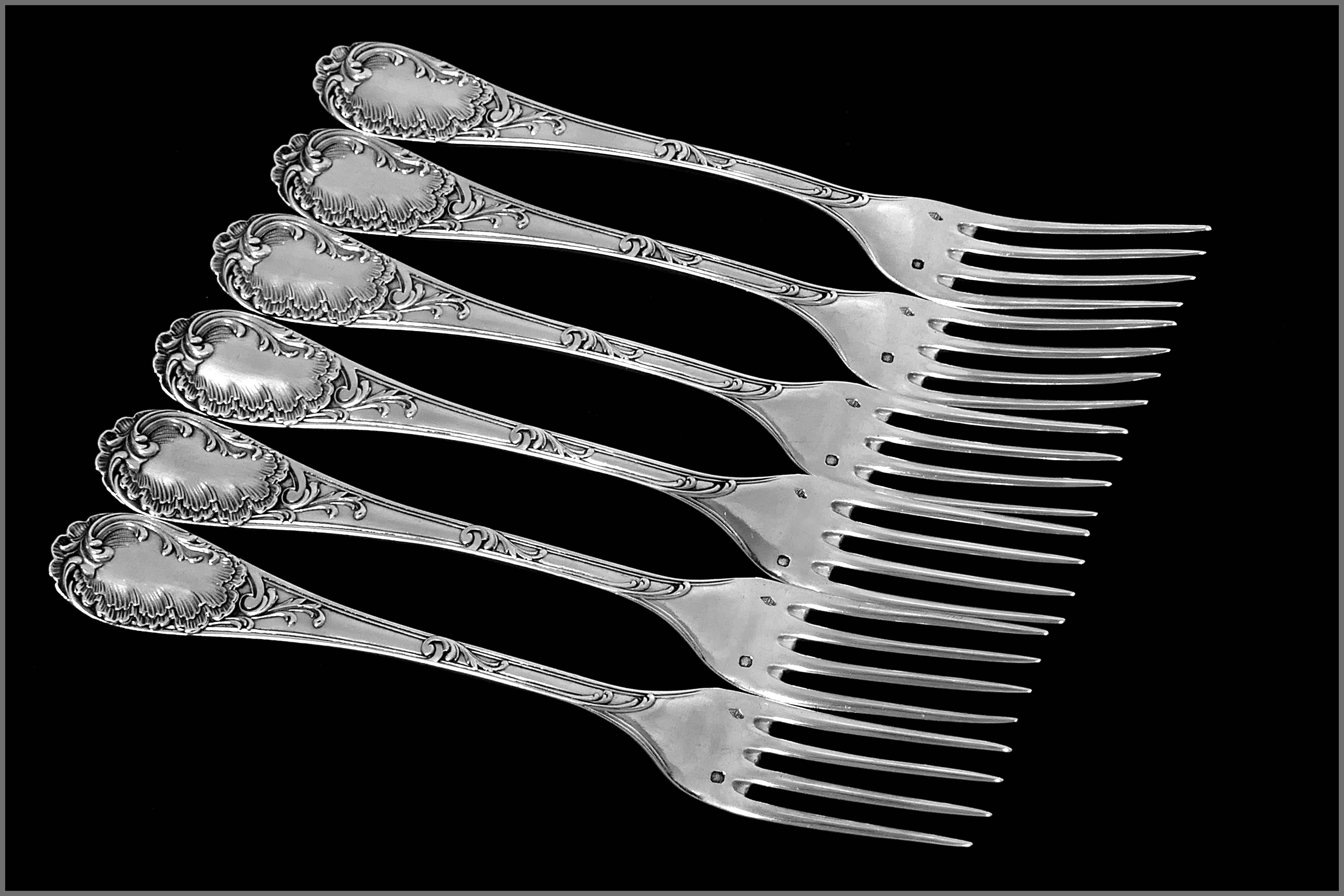 Late 19th Century Puiforcat Fabulous French Sterling Silver Dinner Flatware Set 12 Pieces, Rococo For Sale