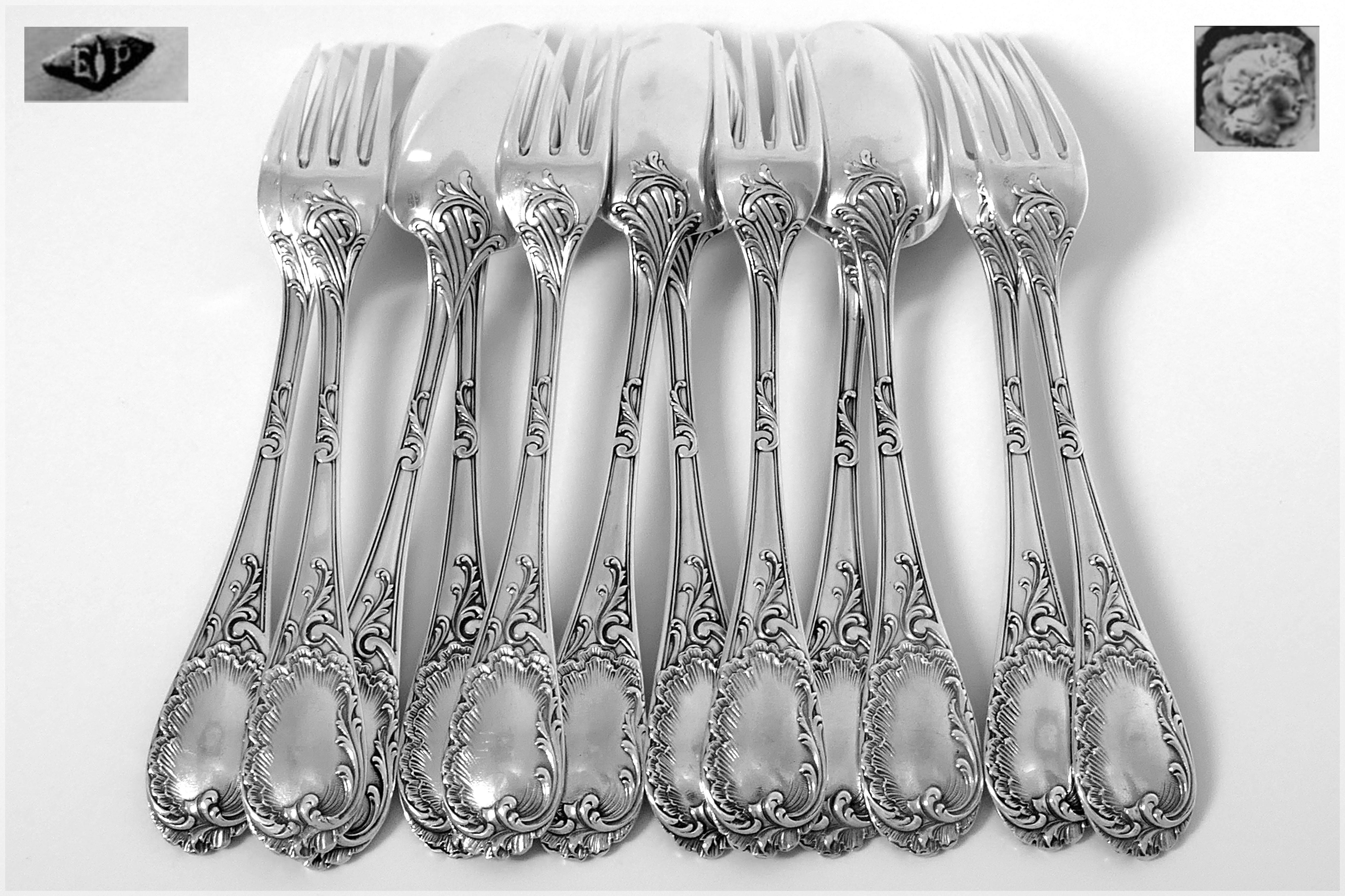 Puiforcat Fabulous French Sterling Silver Dinner Flatware Set 12 Pieces, Rococo For Sale 2
