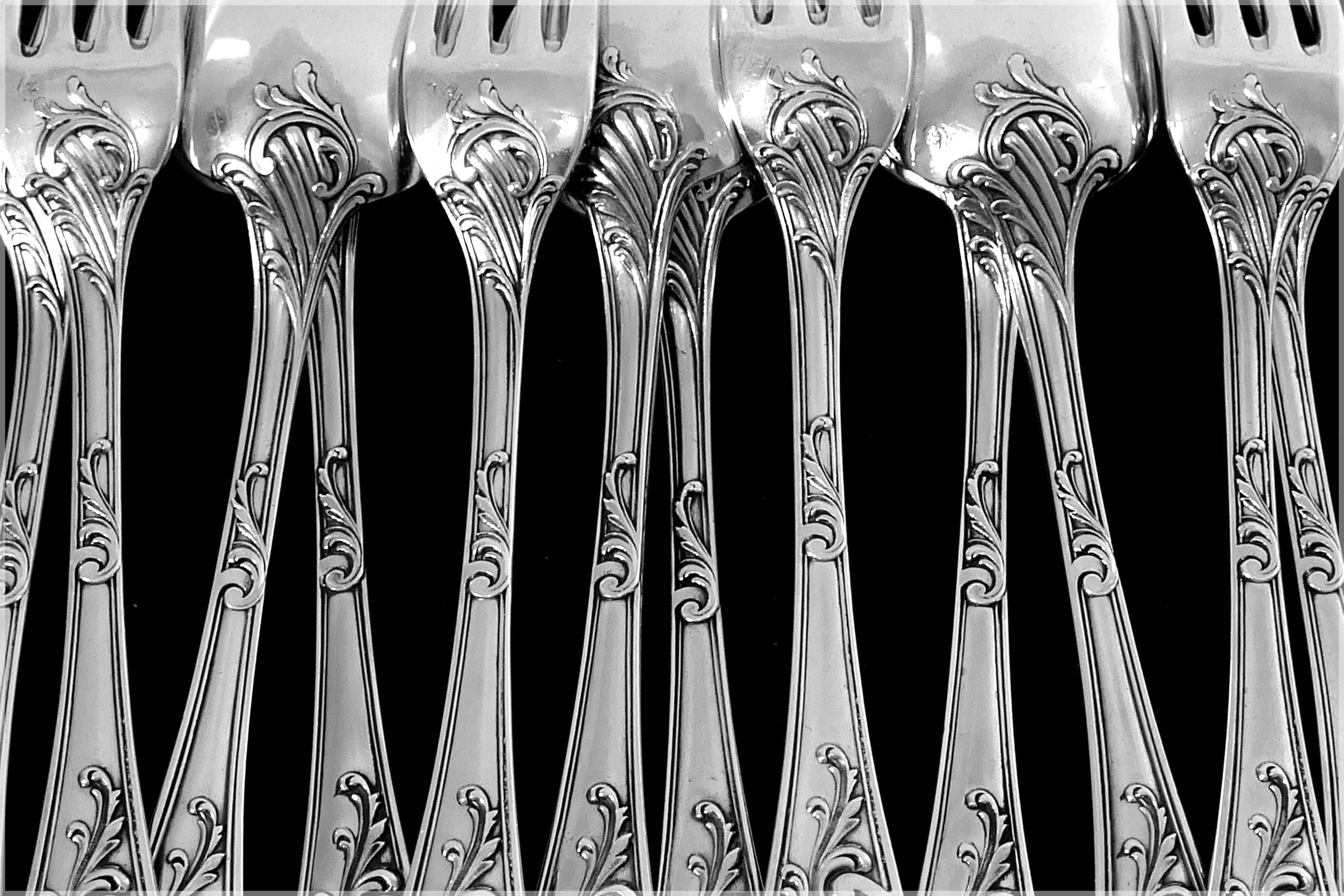 Puiforcat Fabulous French Sterling Silver Dinner Flatware Set 12 Pieces, Rococo For Sale 1
