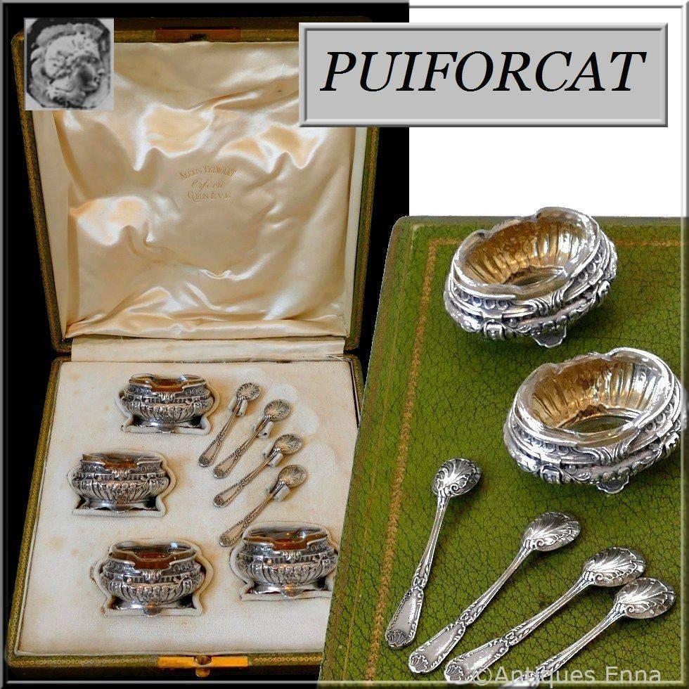 Head of Minerve 1st titre for 950/1000 on salt cellars and spoons for 950/1000 French sterling silver vermeil guarantee. The quality of the gold used to recover sterling silver is a minimum of 750 mils (18-karat).

Fabulous French sterling silver