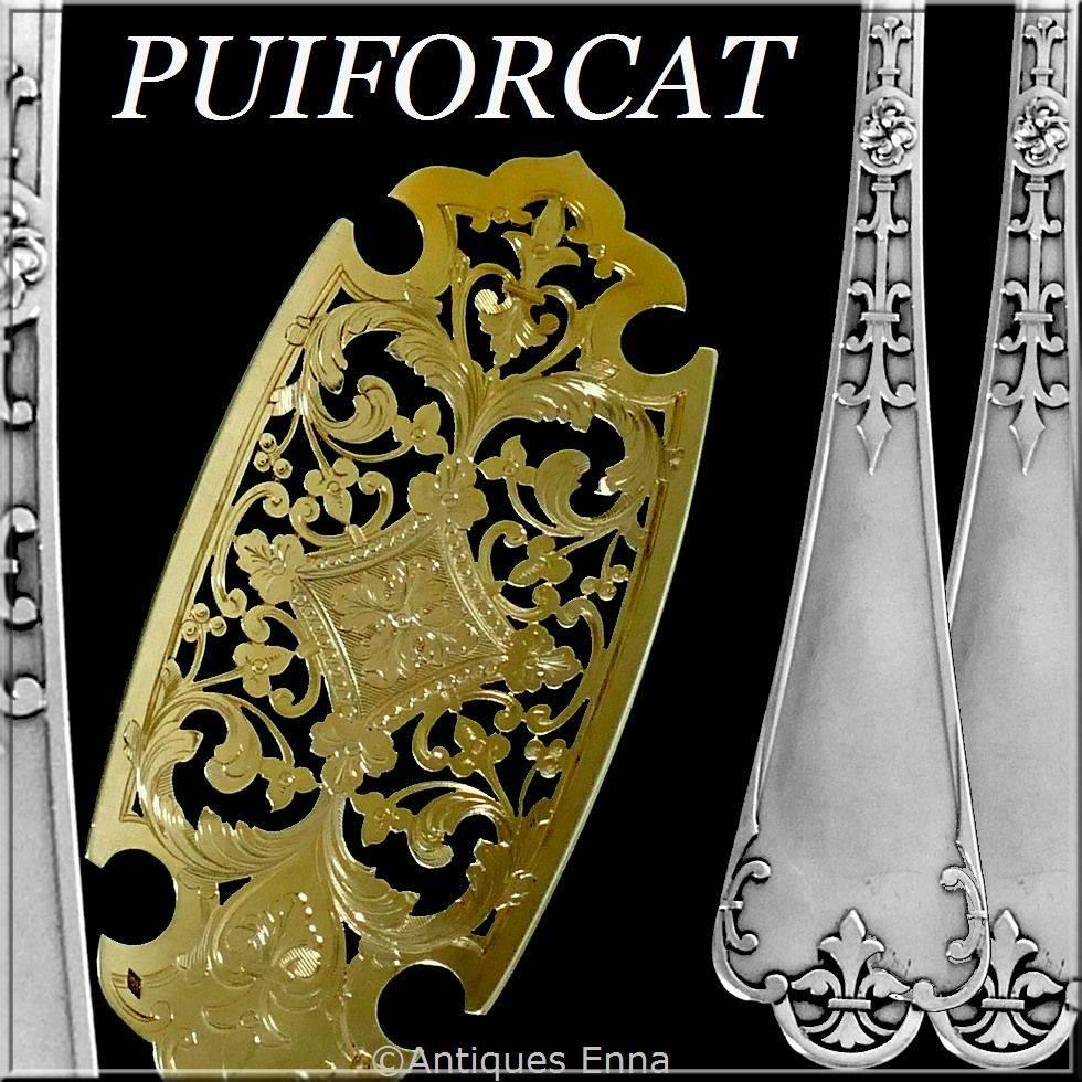 Puiforcat rare French sterling silver 18k-gold pie, pastry or fish server Fer de Lance.

Head of minerve first titre for 950/1000 French sterling silver Vermeil guarantee. The quality of the gold used to recover sterling silver is a minimum of 750