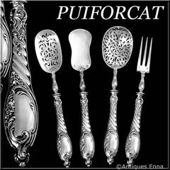 Puiforcat French All Sterling Silver Dessert Hors D'oeuvre Set Rococo