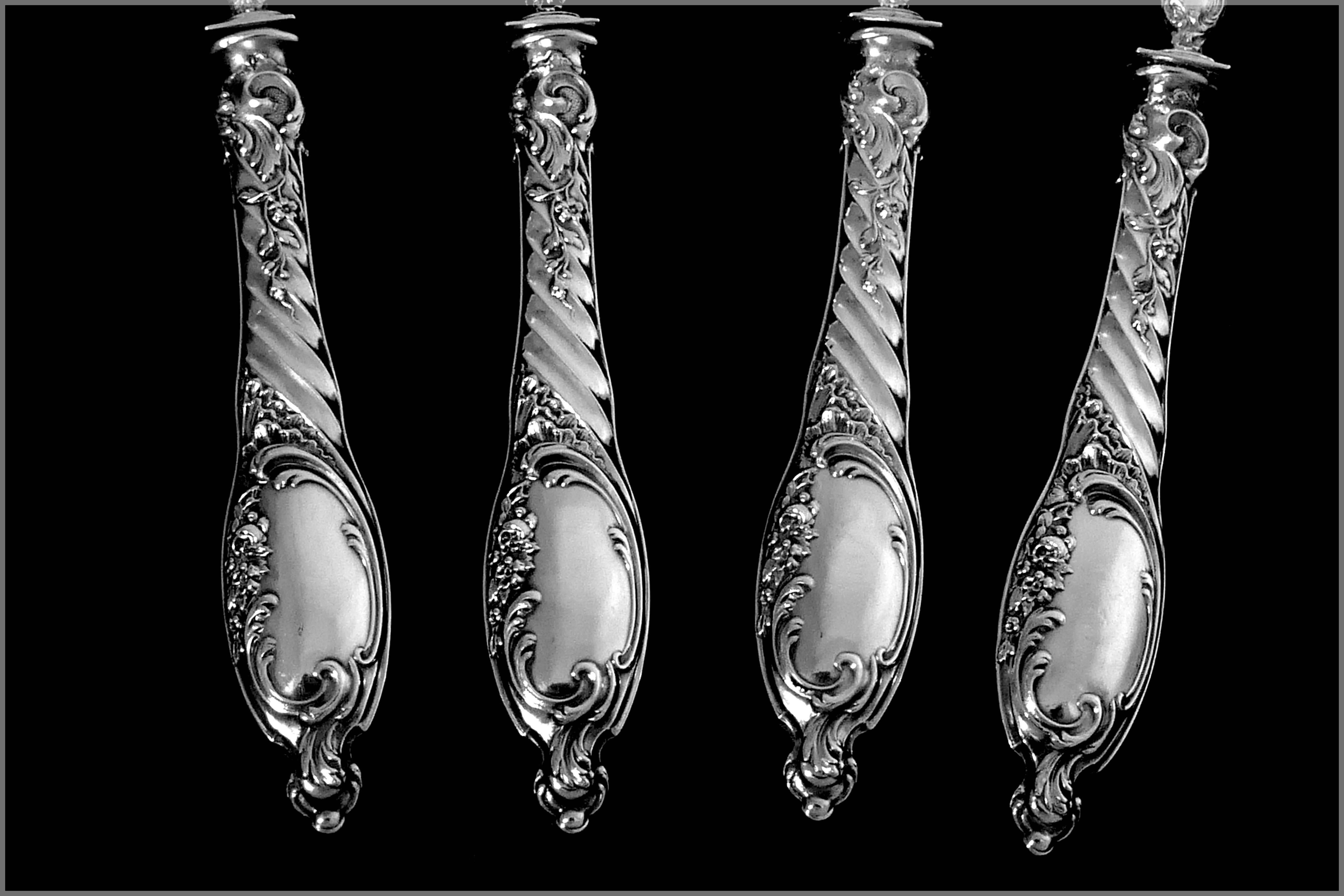 Puiforcat French All Sterling Silver Dessert Hors D'oeuvre Set Rococo For Sale 2