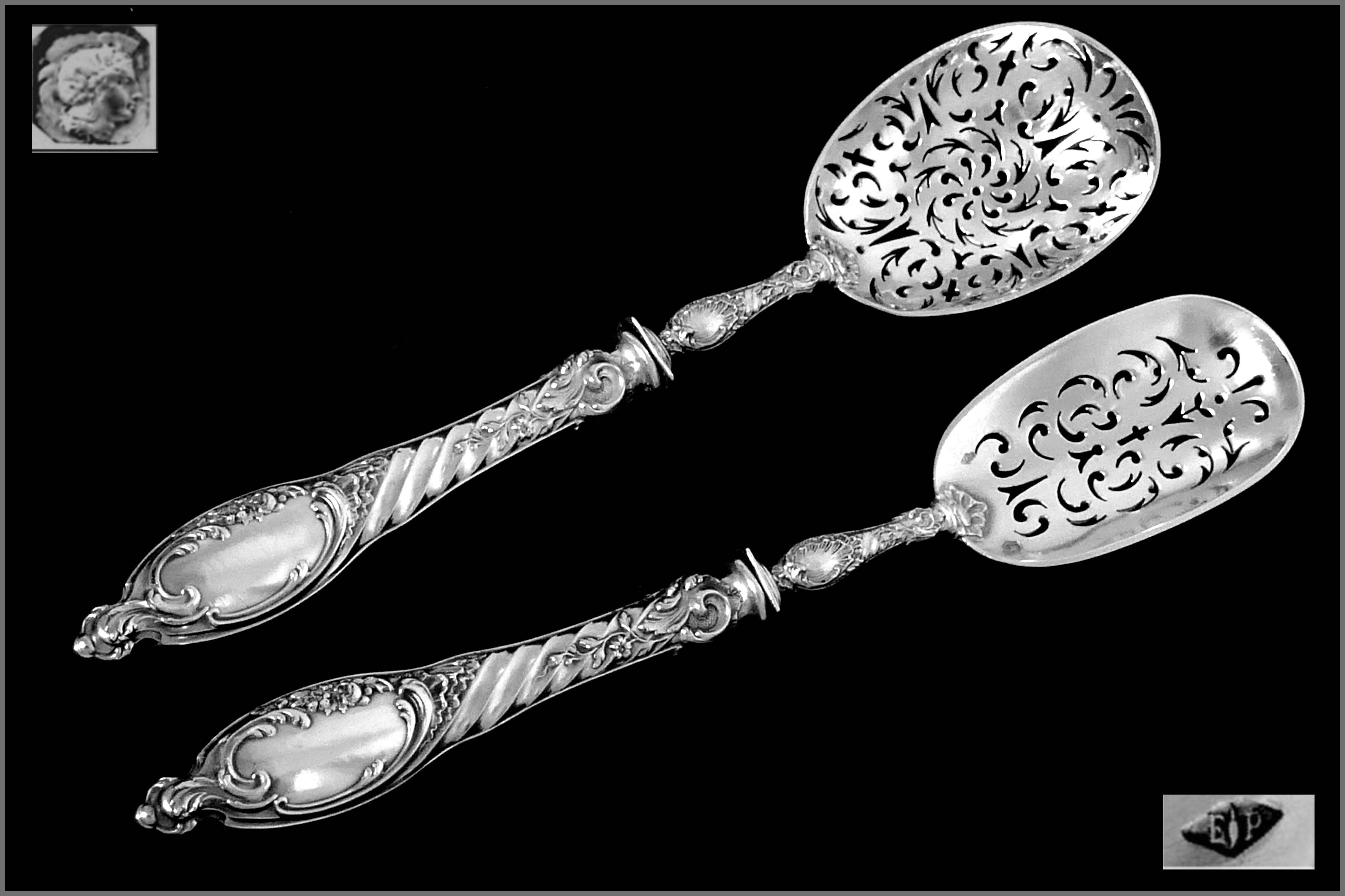 Puiforcat French All Sterling Silver Dessert Hors D'oeuvre Set Rococo For Sale 4