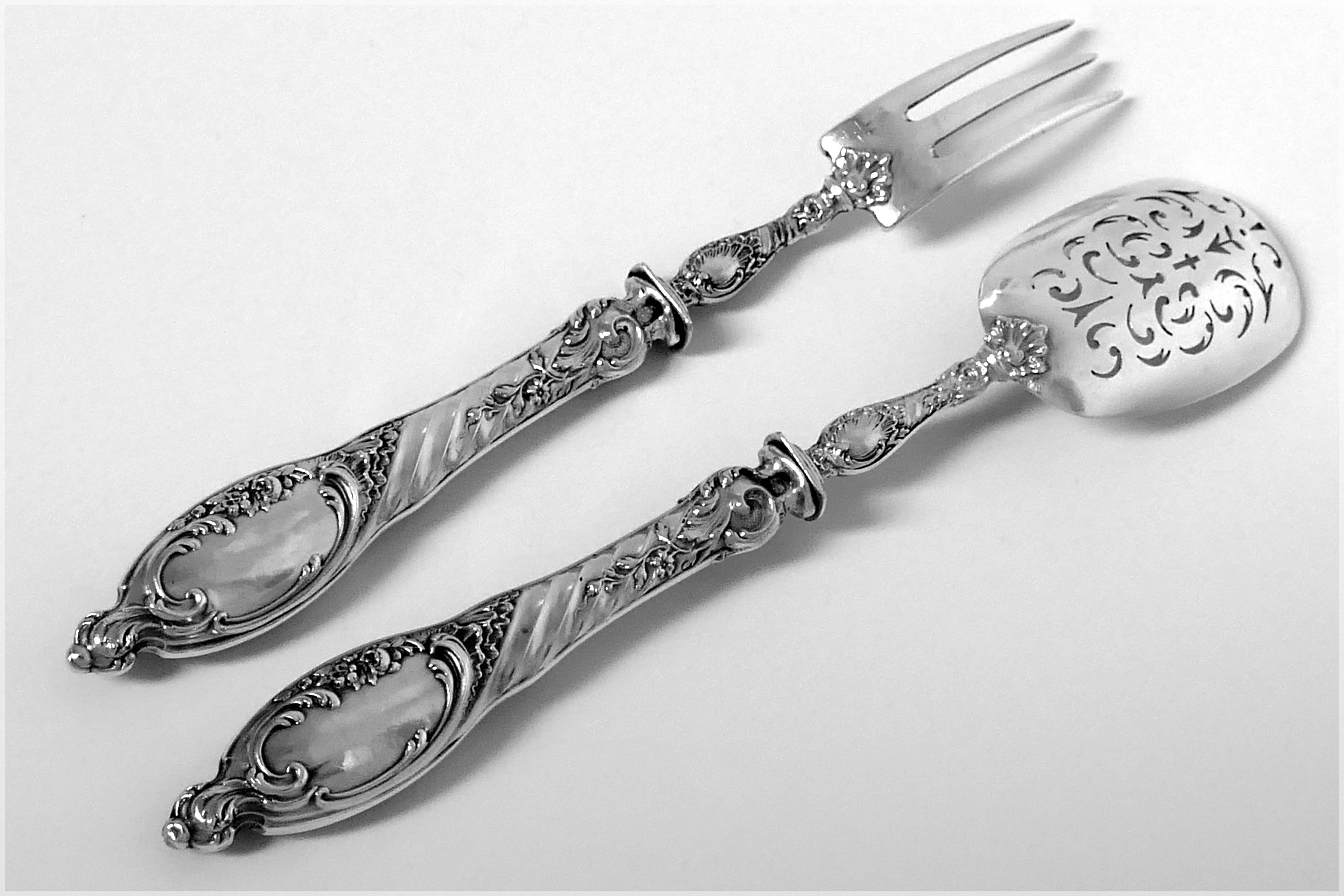 Puiforcat French All Sterling Silver Dessert Hors D'oeuvre Set Rococo For Sale 3