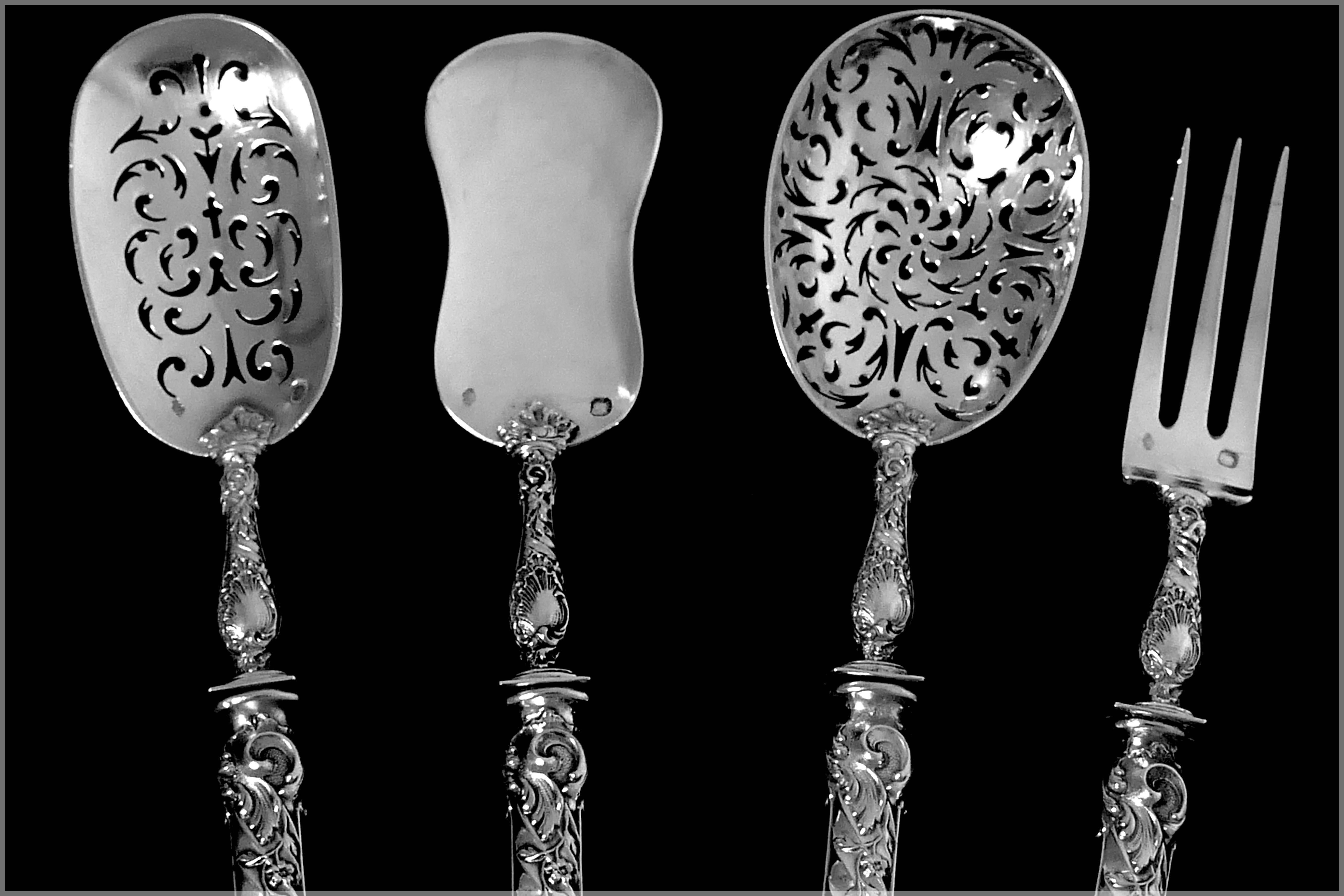 Puiforcat French All Sterling Silver Dessert Hors D'oeuvre Set Rococo For Sale 6