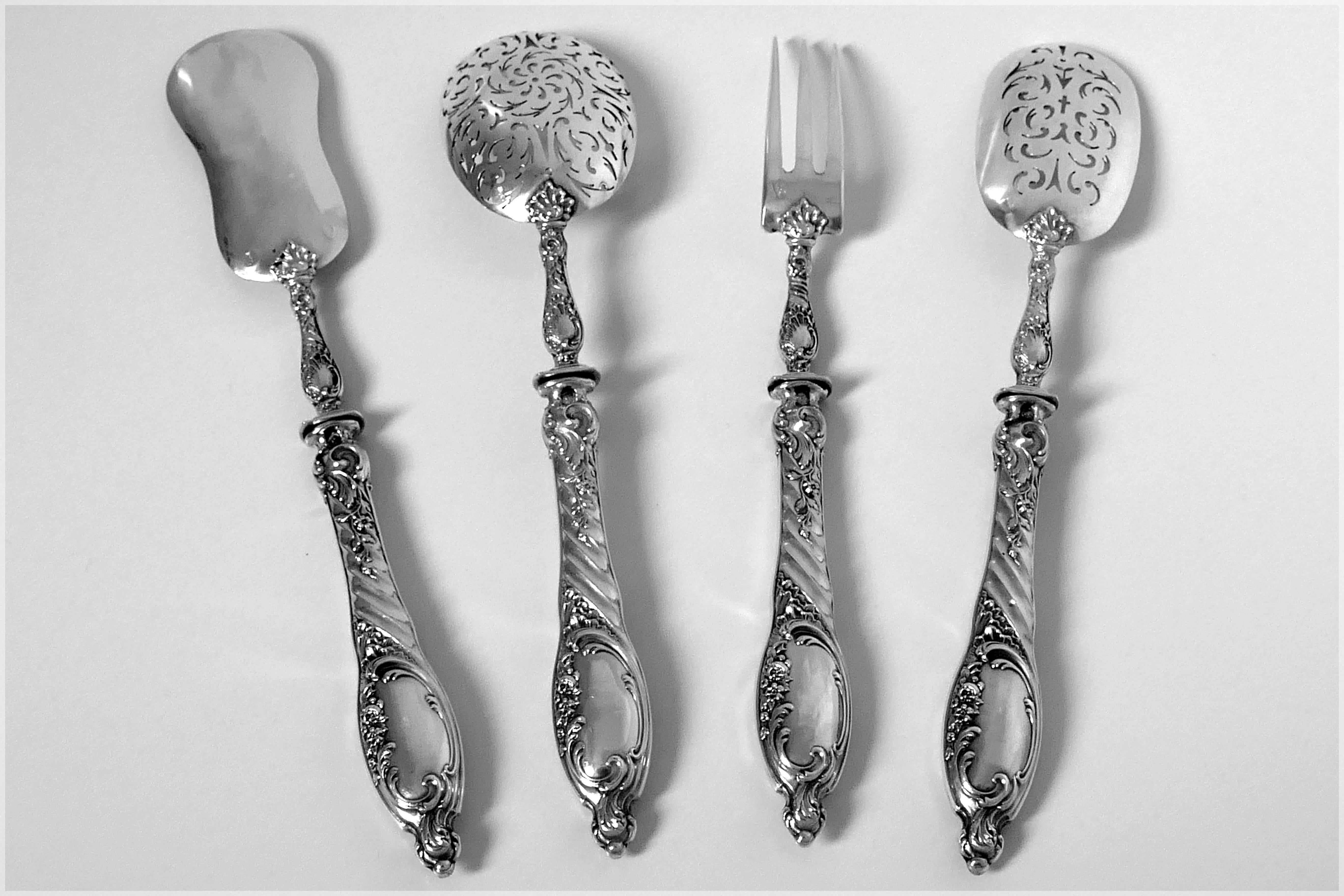Puiforcat French All Sterling Silver Dessert Hors D'oeuvre Set Rococo For Sale 1