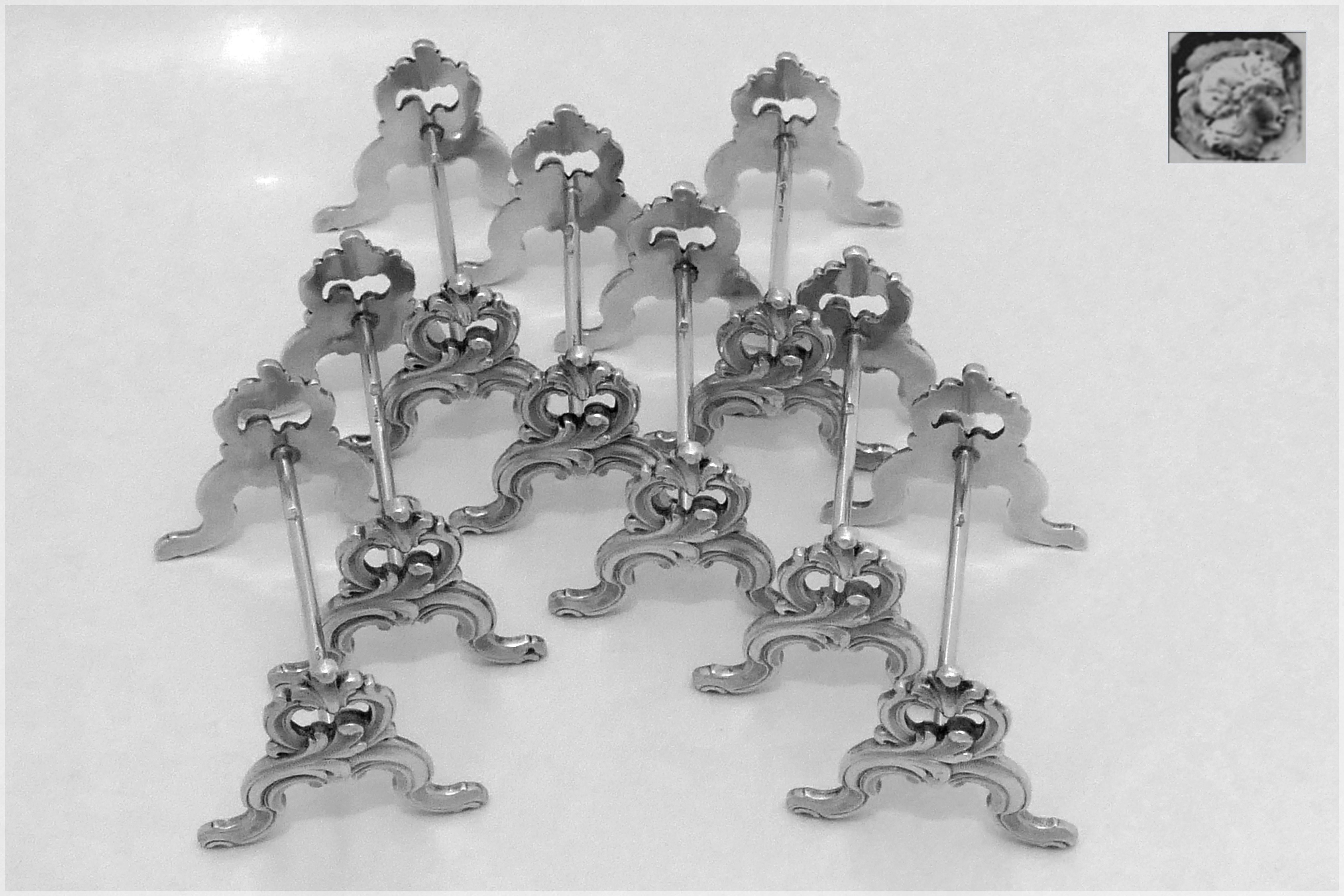 Piault Linzeler rare French all sterling silver knife rests set eight pieces. 

Rare and exceptional set of eight knife rests in sterling silver by the most prestigious french cutler of 19th century : Jules Piault, master cutler of King Louis