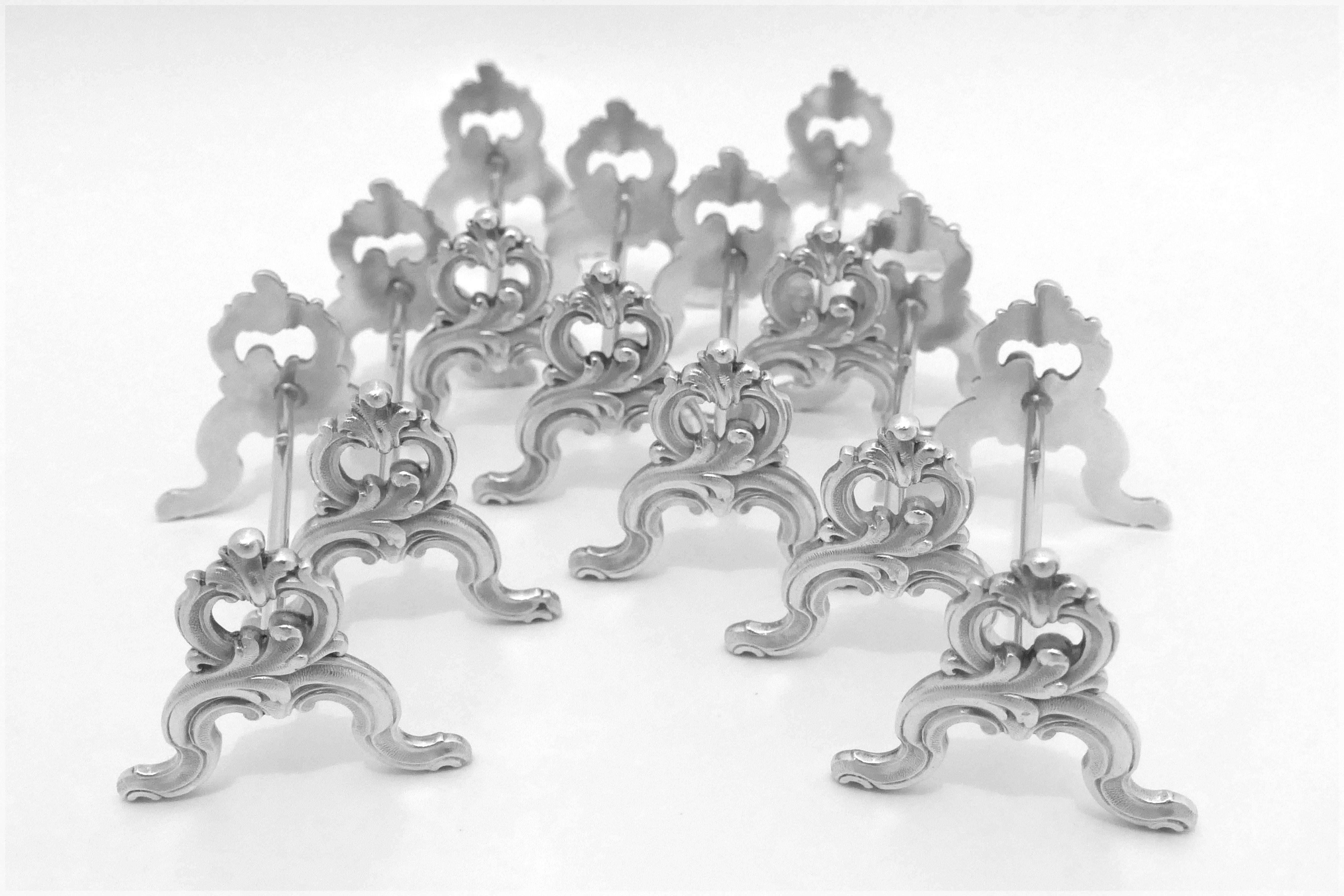 Late 19th Century Piault Linzeler Rare French All Sterling Silver Knife Rests Set Eight Pieces