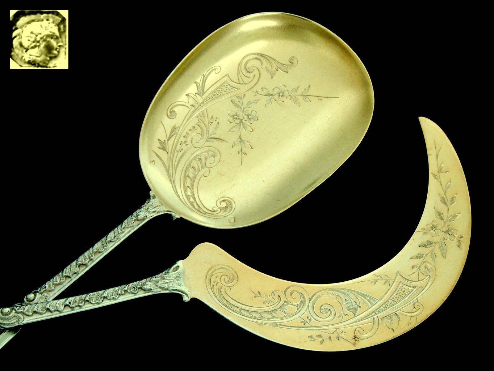 Soufflot Rare French All Sterling Silver 18-Karat Gold Ice Cream Servers In Good Condition For Sale In TRIAIZE, PAYS DE LOIRE