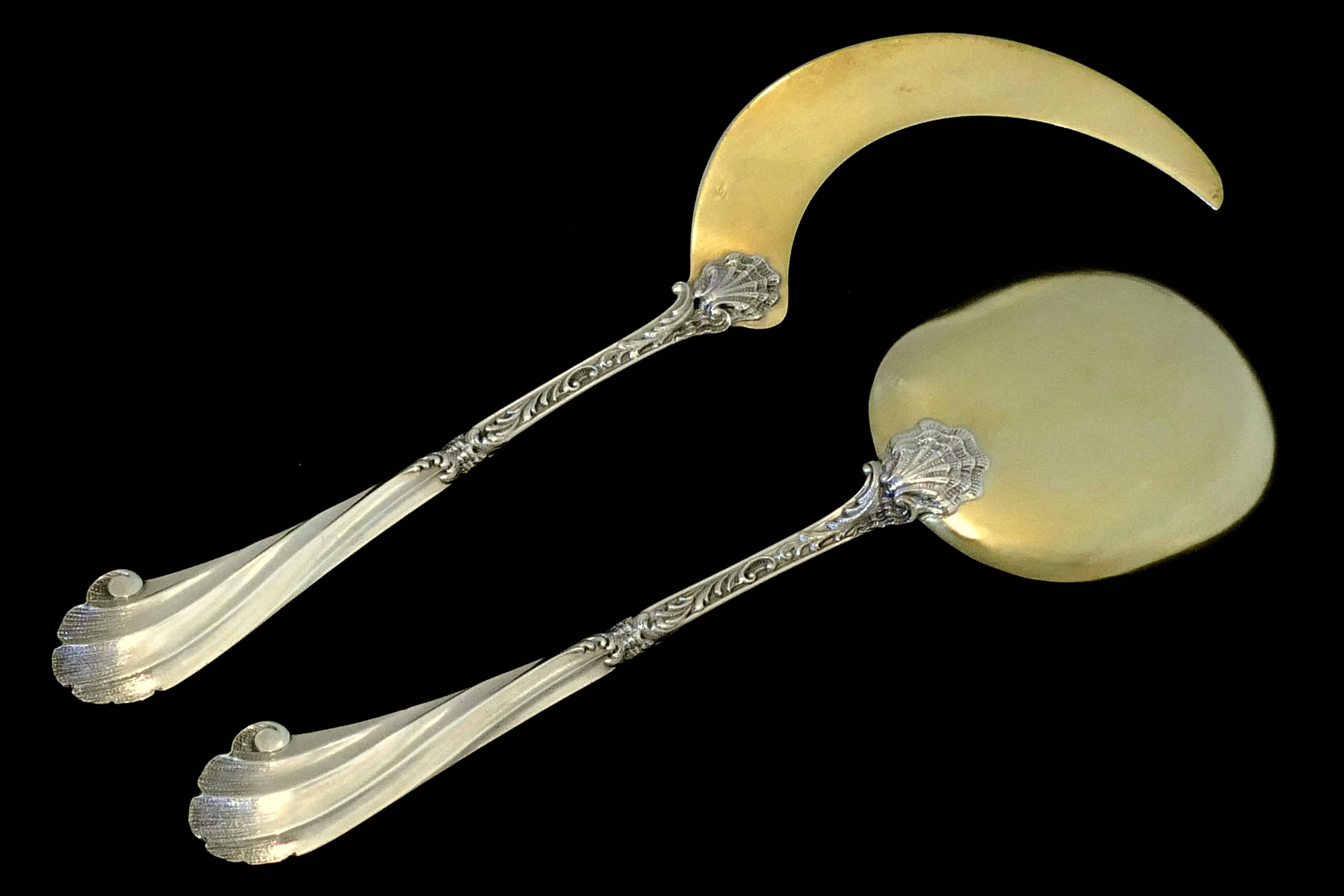 Soufflot Rare French All Sterling Silver 18-Karat Gold Ice Cream Servers For Sale 3