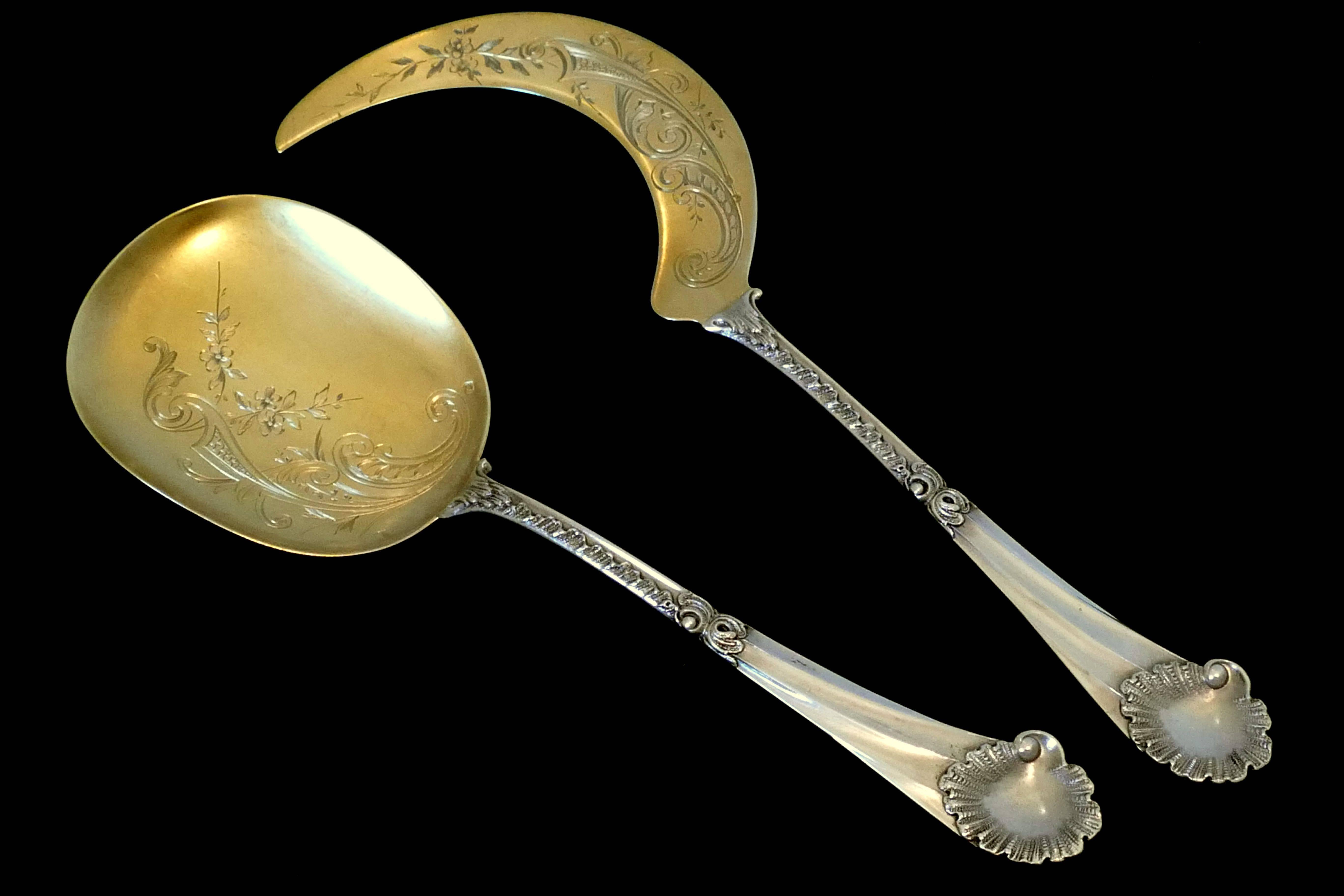 Soufflot Rare French All Sterling Silver 18-Karat Gold Ice Cream Servers For Sale 2