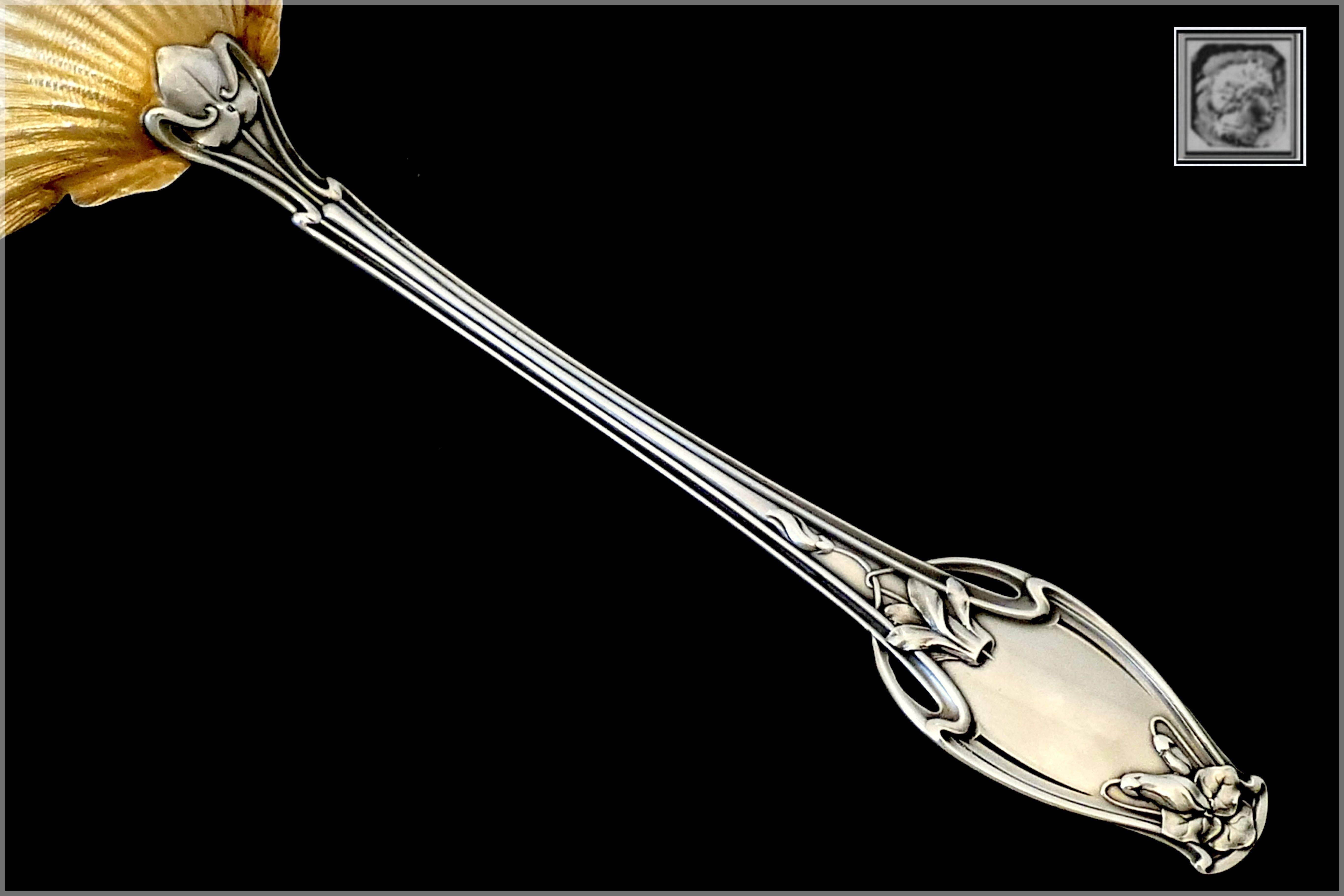 Late 19th Century Soufflot Masterpiece French Sterling Silver Gold Strawberry Spoon Cyclamen