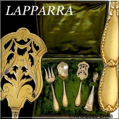 Lapparra French Sterling Silver 18-Karat Gold Hors D'oeuvre Dessert Set Box