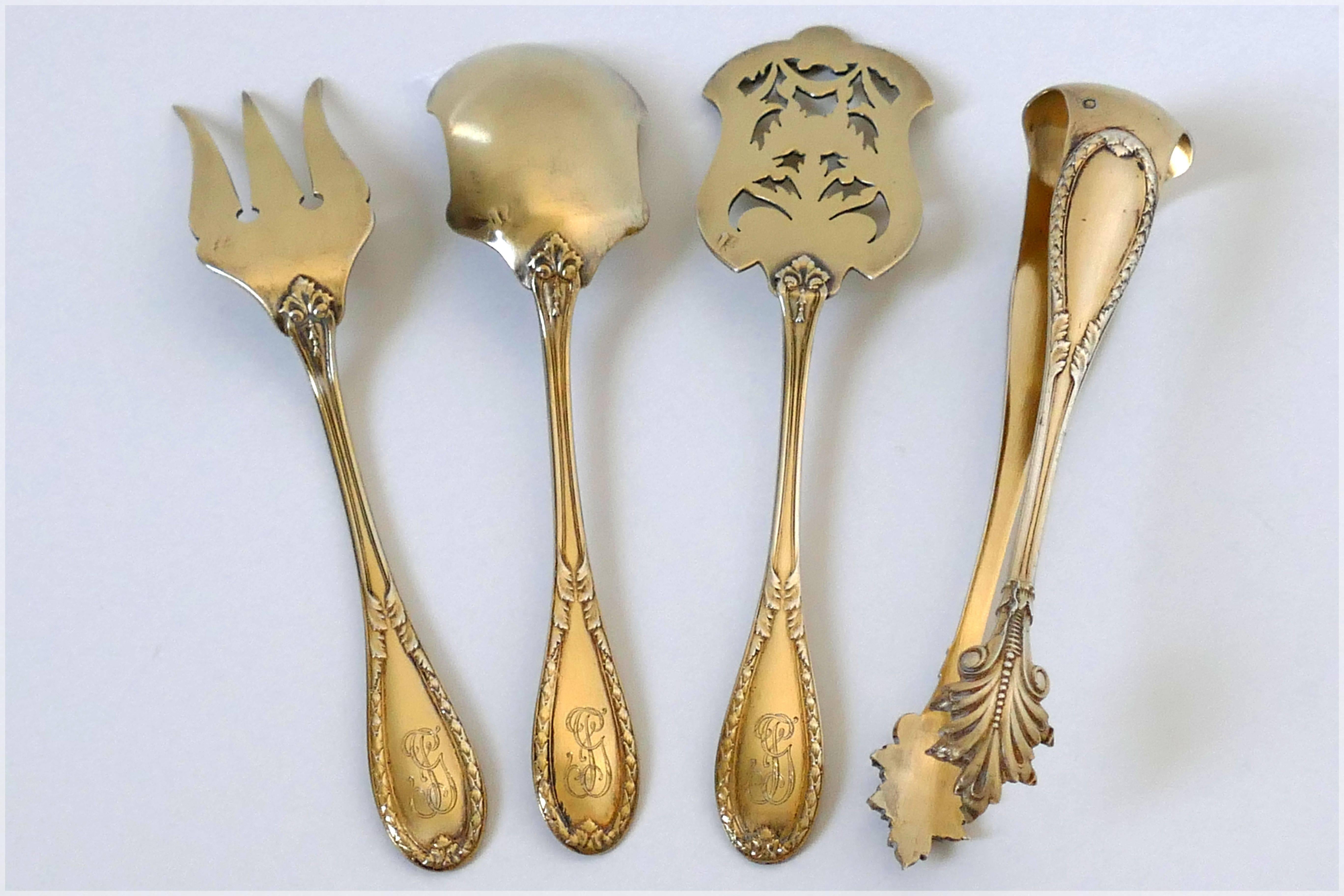 Lapparra French Sterling Silver 18-Karat Gold Hors D'oeuvre Dessert Set Box For Sale 2