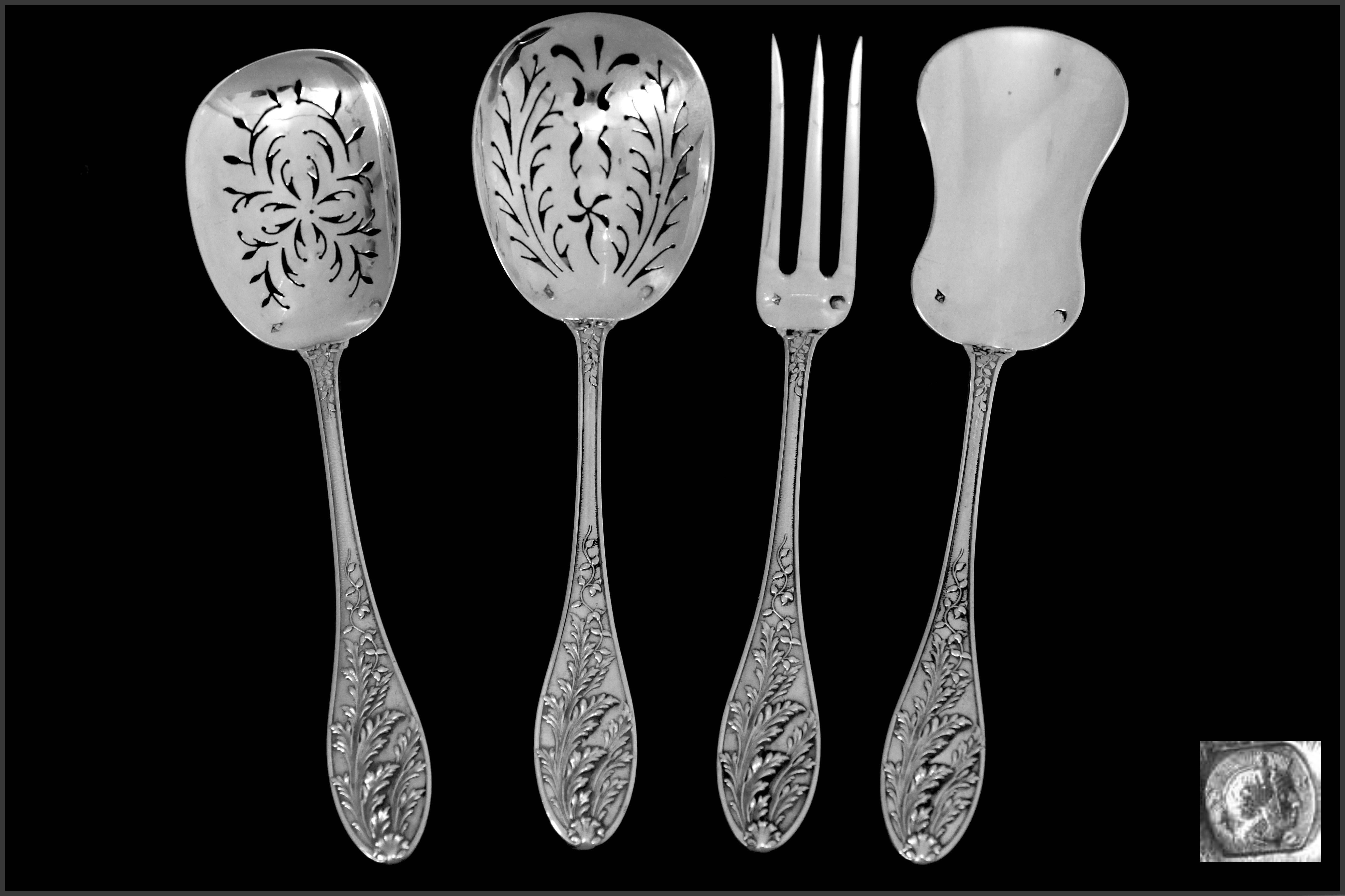Art Nouveau Barrier French All Sterling Silver Dessert Hors D'oeuvre Set Box Foliage