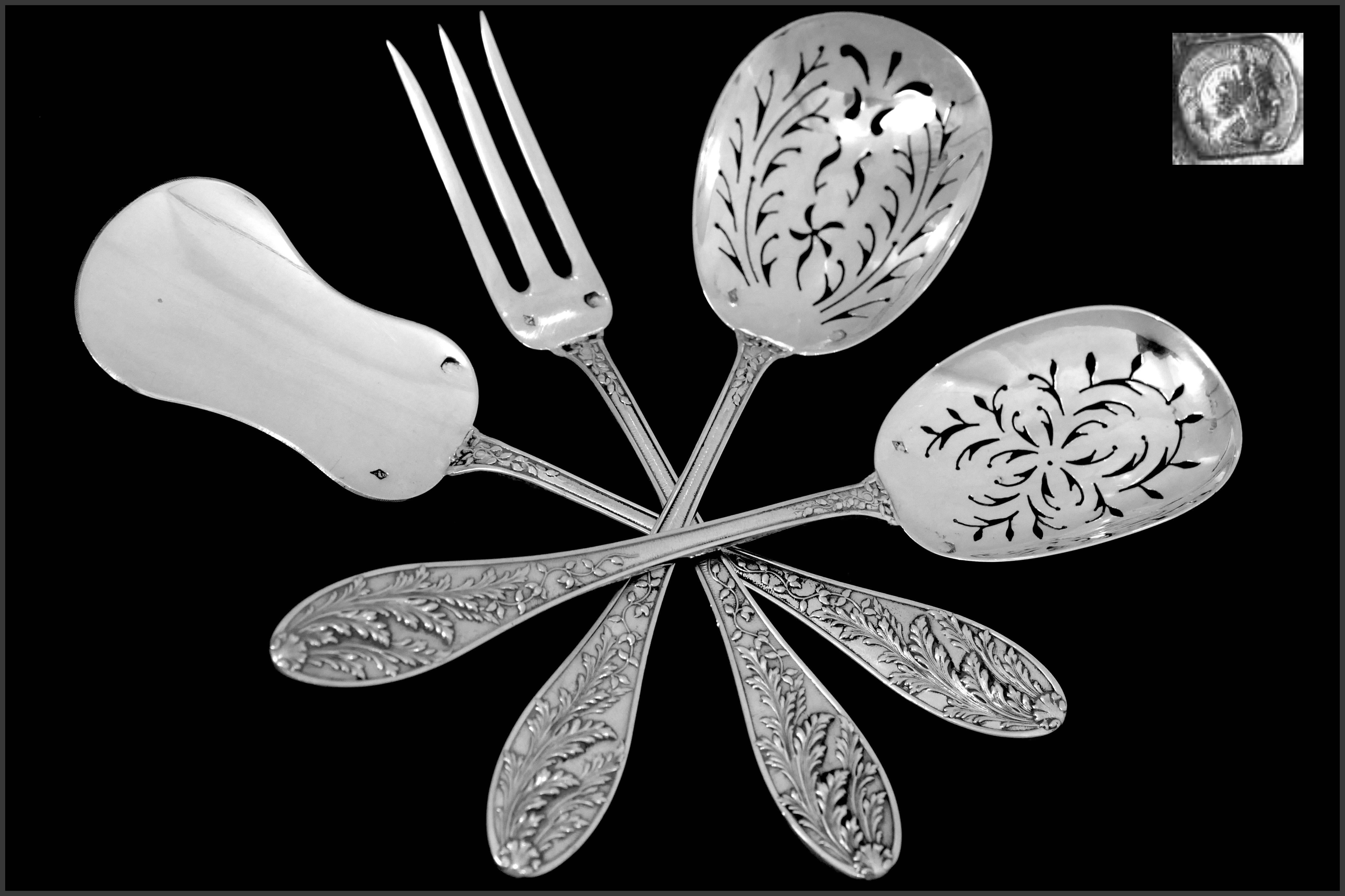 Barrier French All Sterling Silver Dessert Hors D'oeuvre Set Box Foliage 2