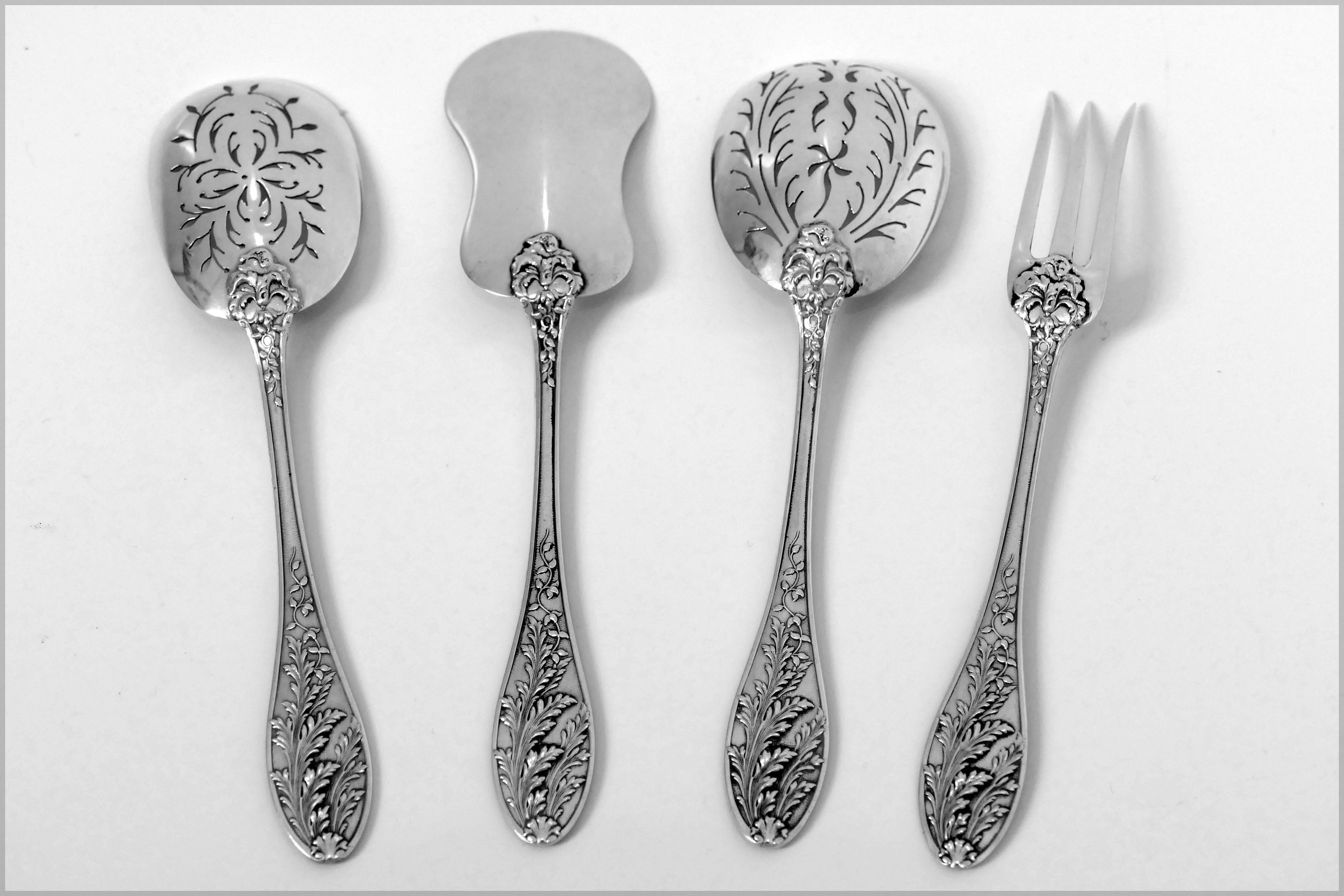 Barrier French All Sterling Silver Dessert Hors D'oeuvre Set Box Foliage 3