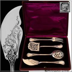 Queille French All Sterling Silver Dessert Hors D'oeuvre Set with Box Rococo