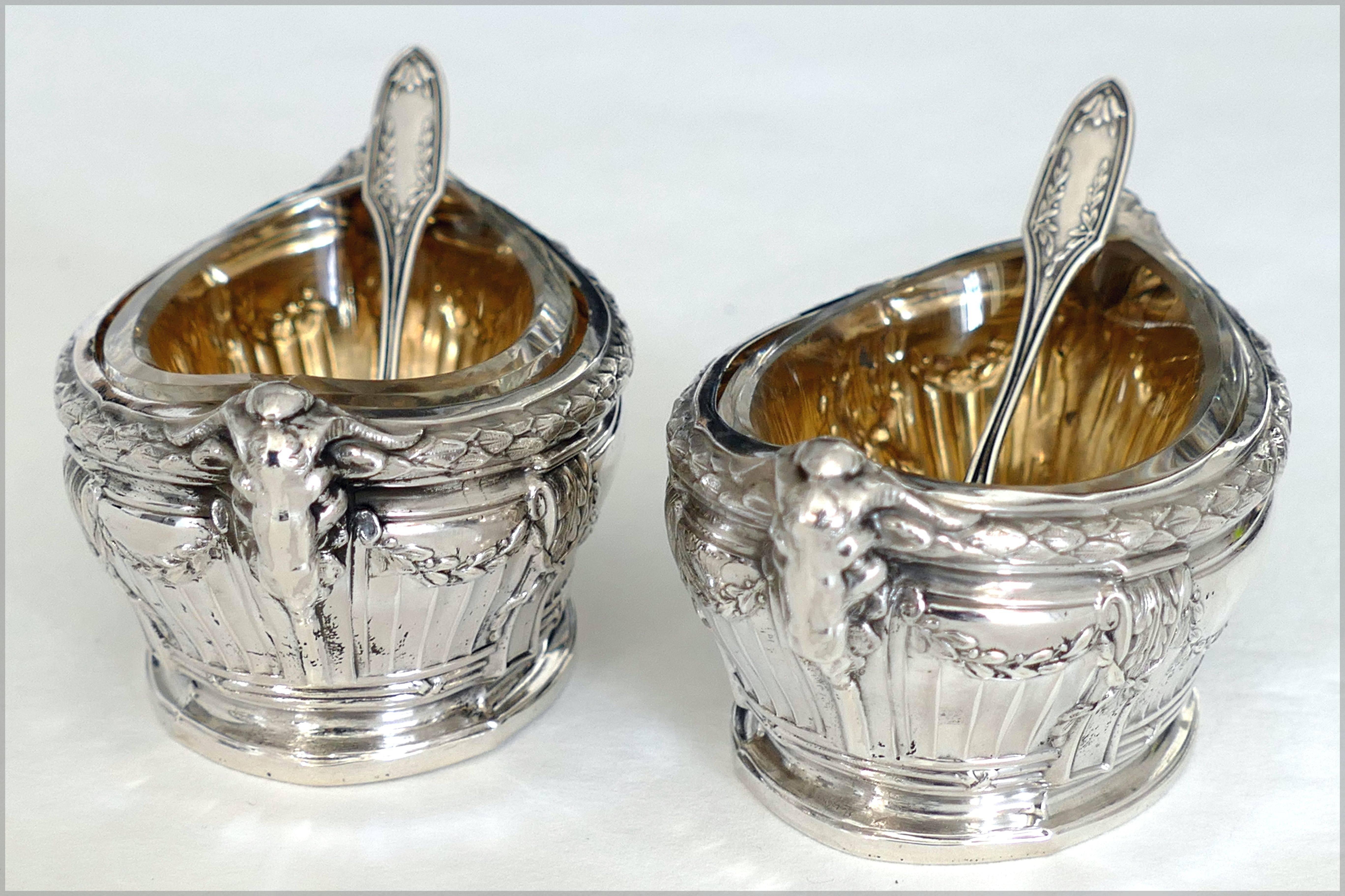 Puiforcat Masterpiece French Sterling Silver Gold Salt Cellars Pair, Ram's Head 4