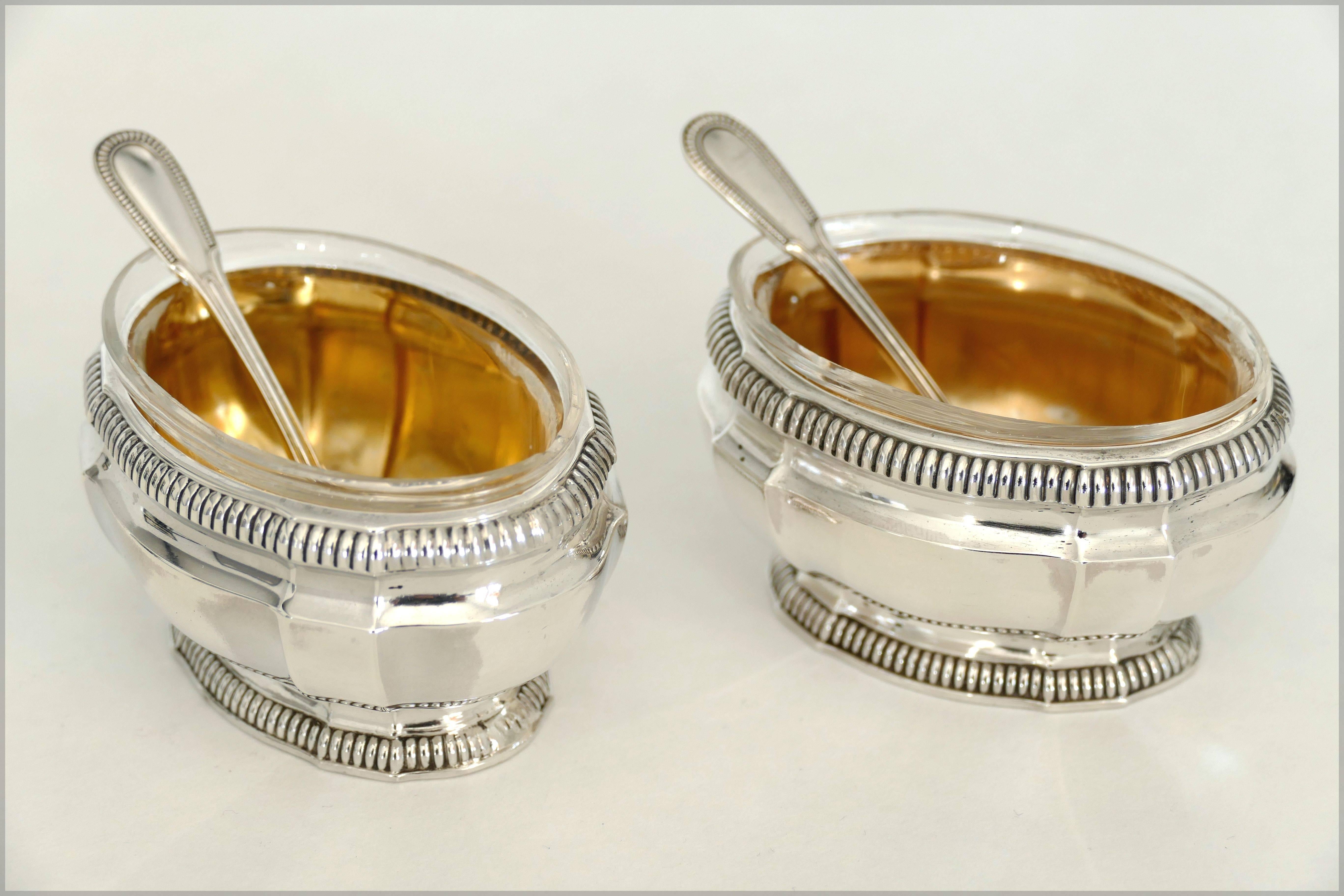 Puiforcat French Sterling Silver Gold 18-Karat Salt Cellars Pair with Spoons 1