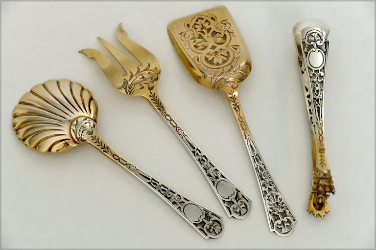 Collet French All Sterling Silver 18Karat Gold Hors D'oeuvre Dessert