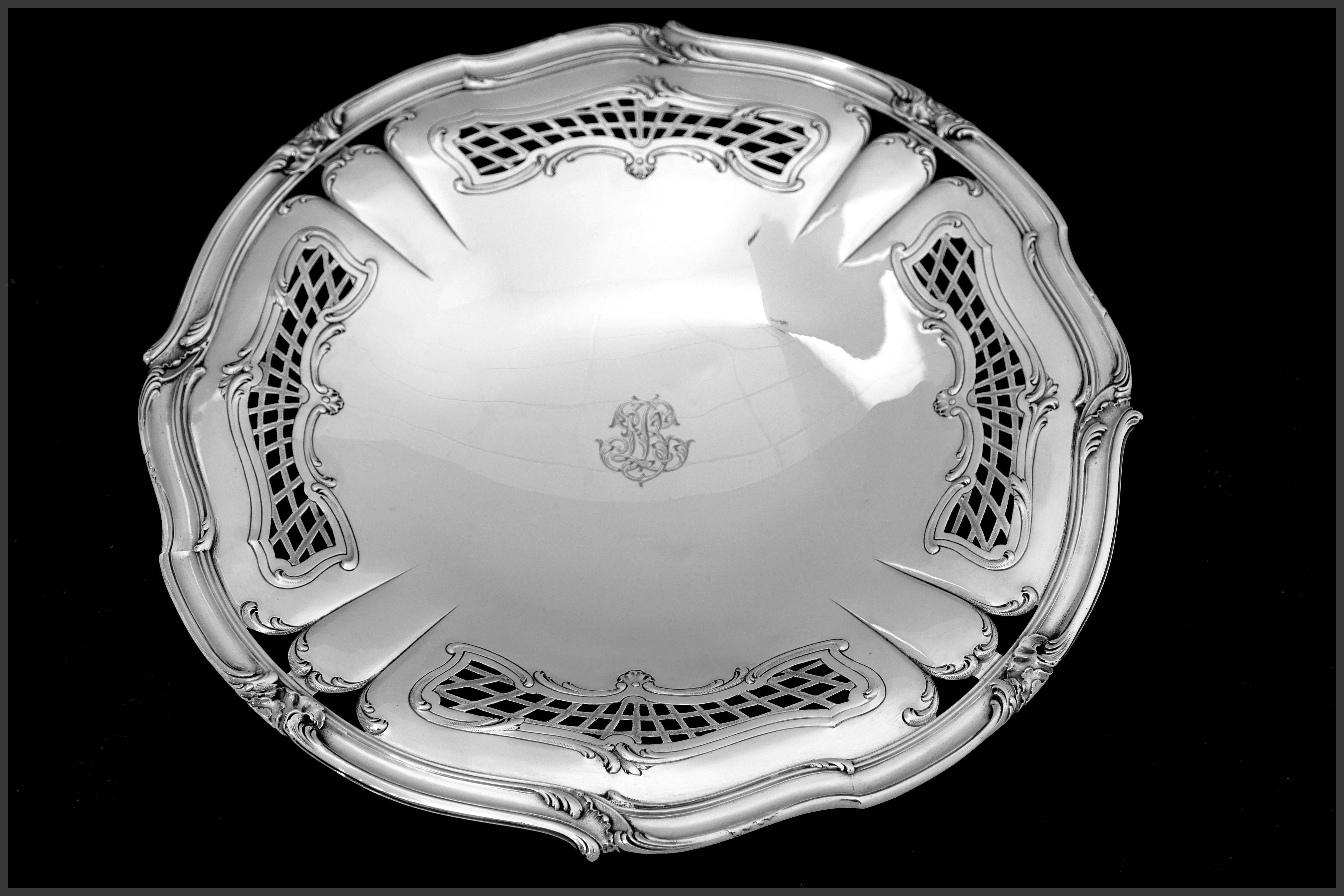 Henin Fabulous French All Sterling Silver Compote, Serving Dish, Tray Rococo For Sale 1
