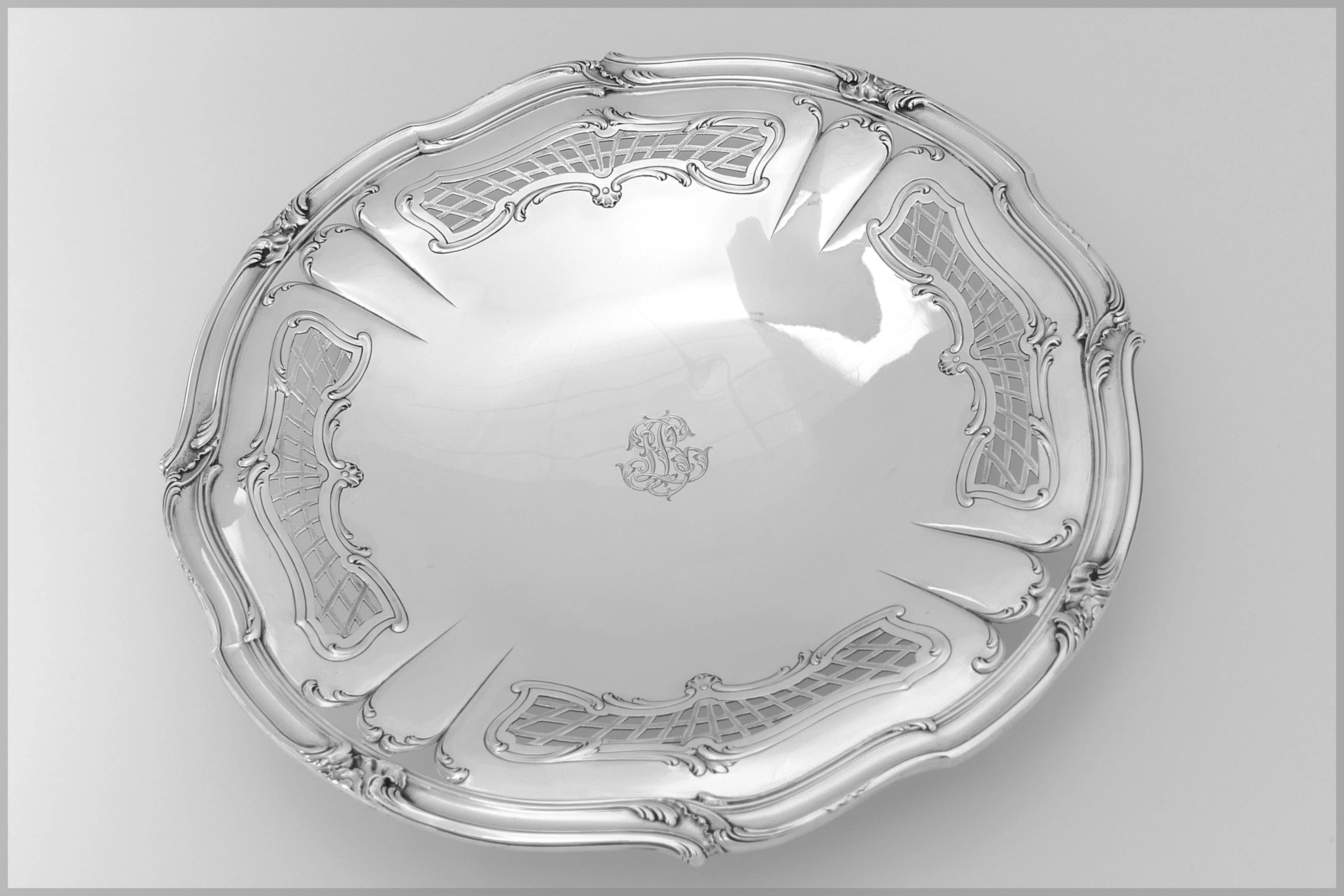 Henin Fabulous French All Sterling Silver Compote, Serving Dish, Tray Rococo For Sale 4