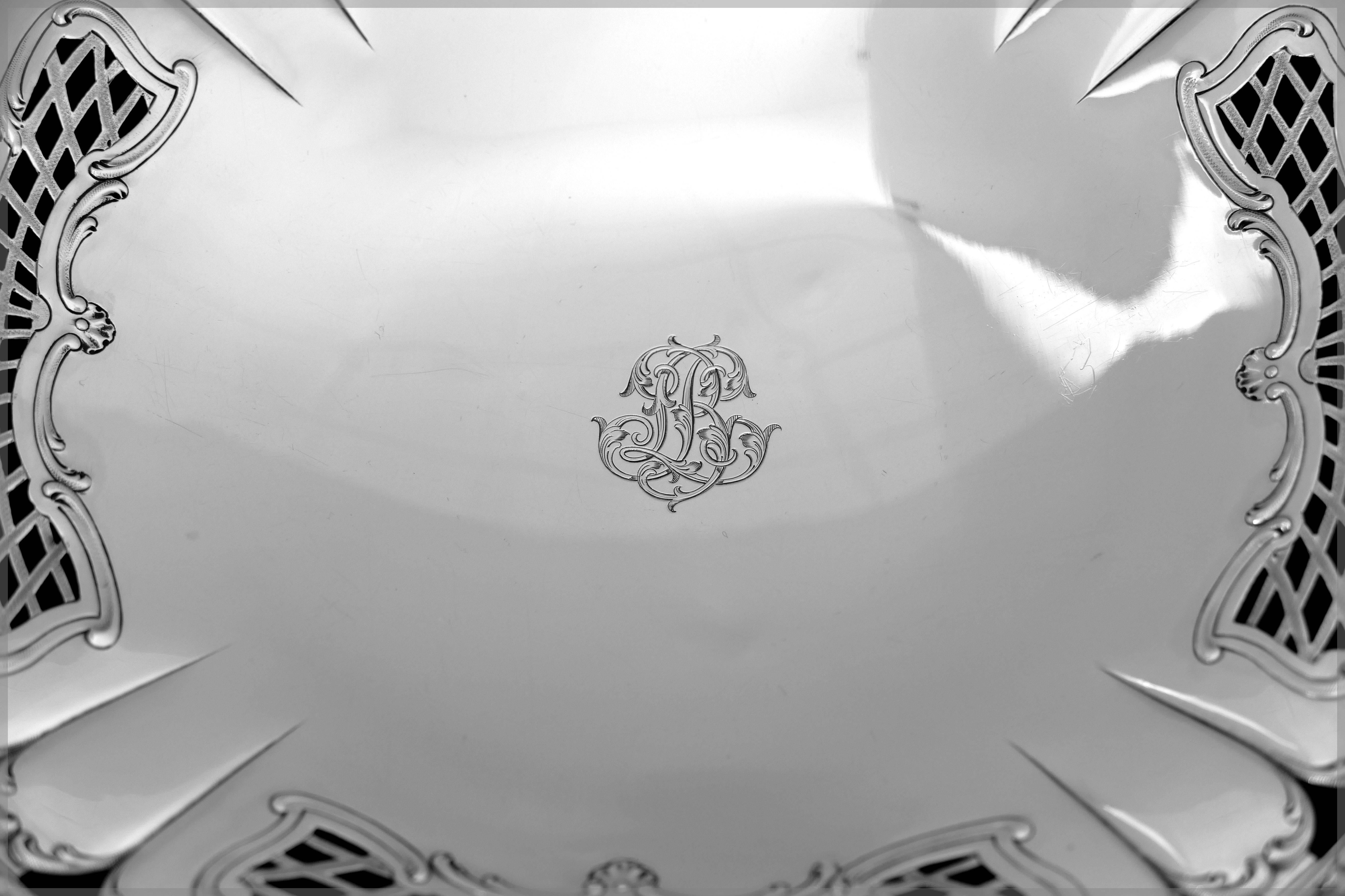 Henin Fabulous French All Sterling Silver Compote, Serving Dish, Tray Rococo For Sale 3