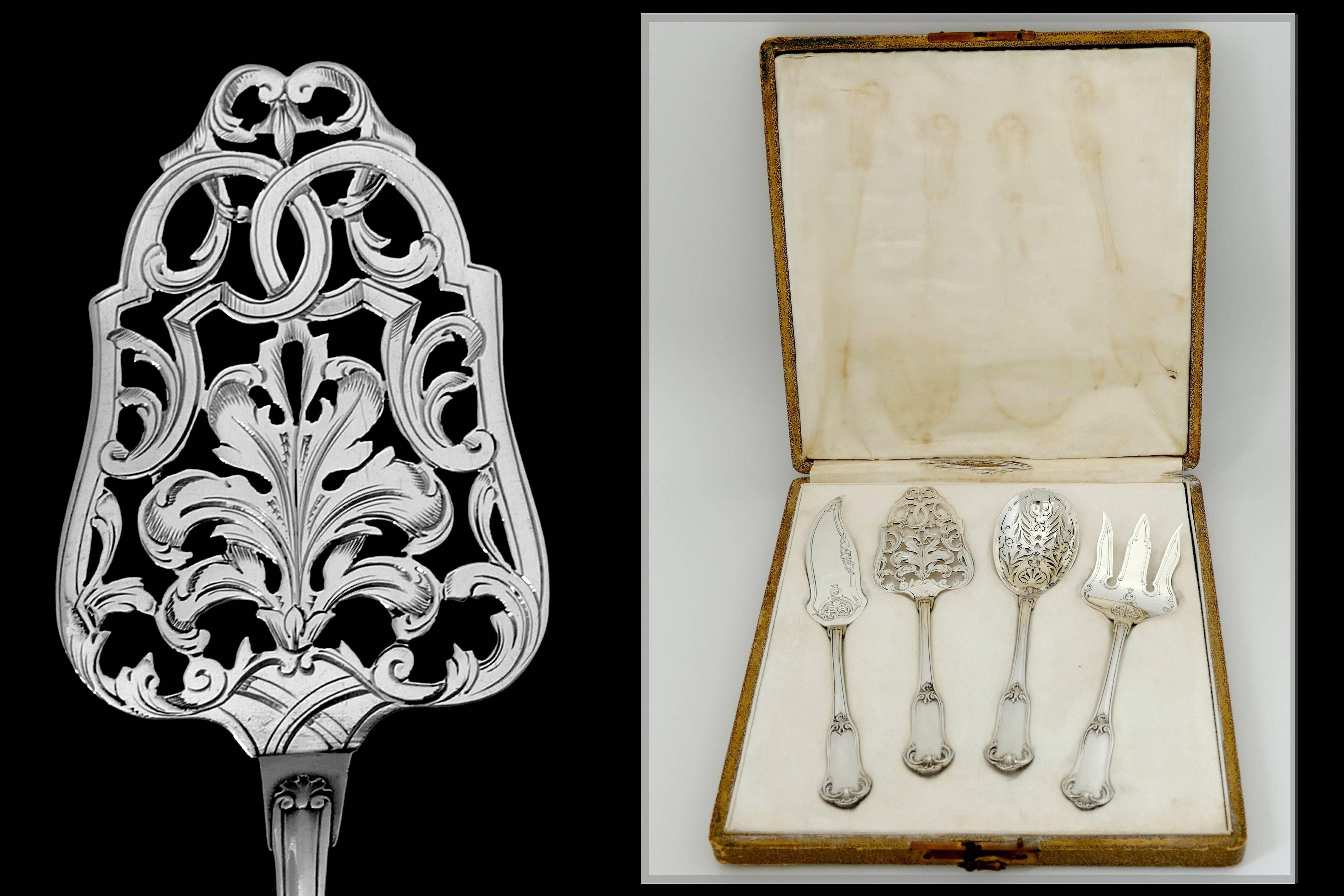 Puiforcat French All Sterling Silver Dessert Hors d'Oeuvre Set Box Rococo 6