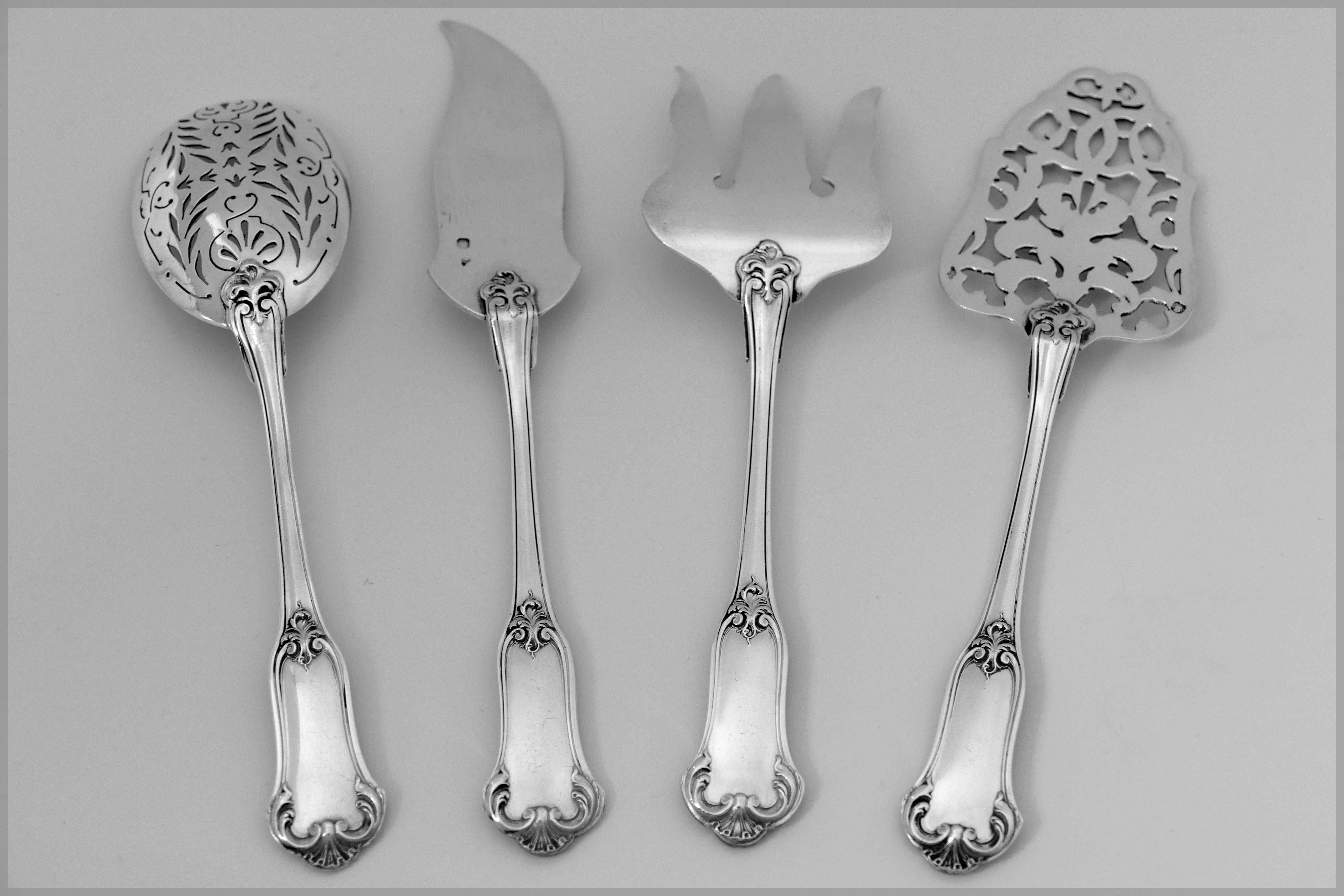 Puiforcat French All Sterling Silver Dessert Hors d'Oeuvre Set Box Rococo 5