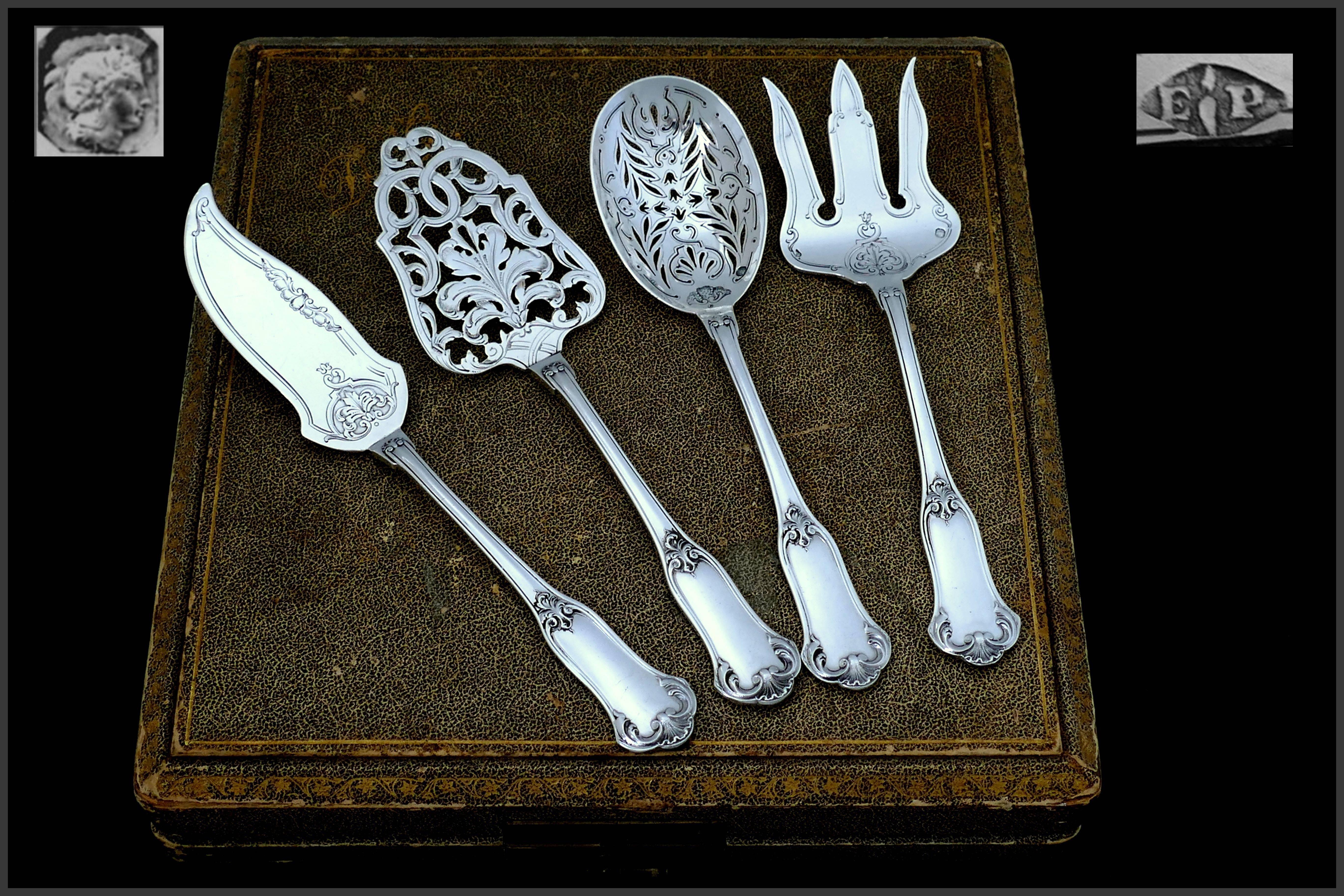 Puiforcat French All Sterling Silver Dessert Hors d'Oeuvre Set Box Rococo 1