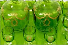 1900 Rare Baccarat Gold Green Chartreuse Crystal Liquor or Aperitif Service