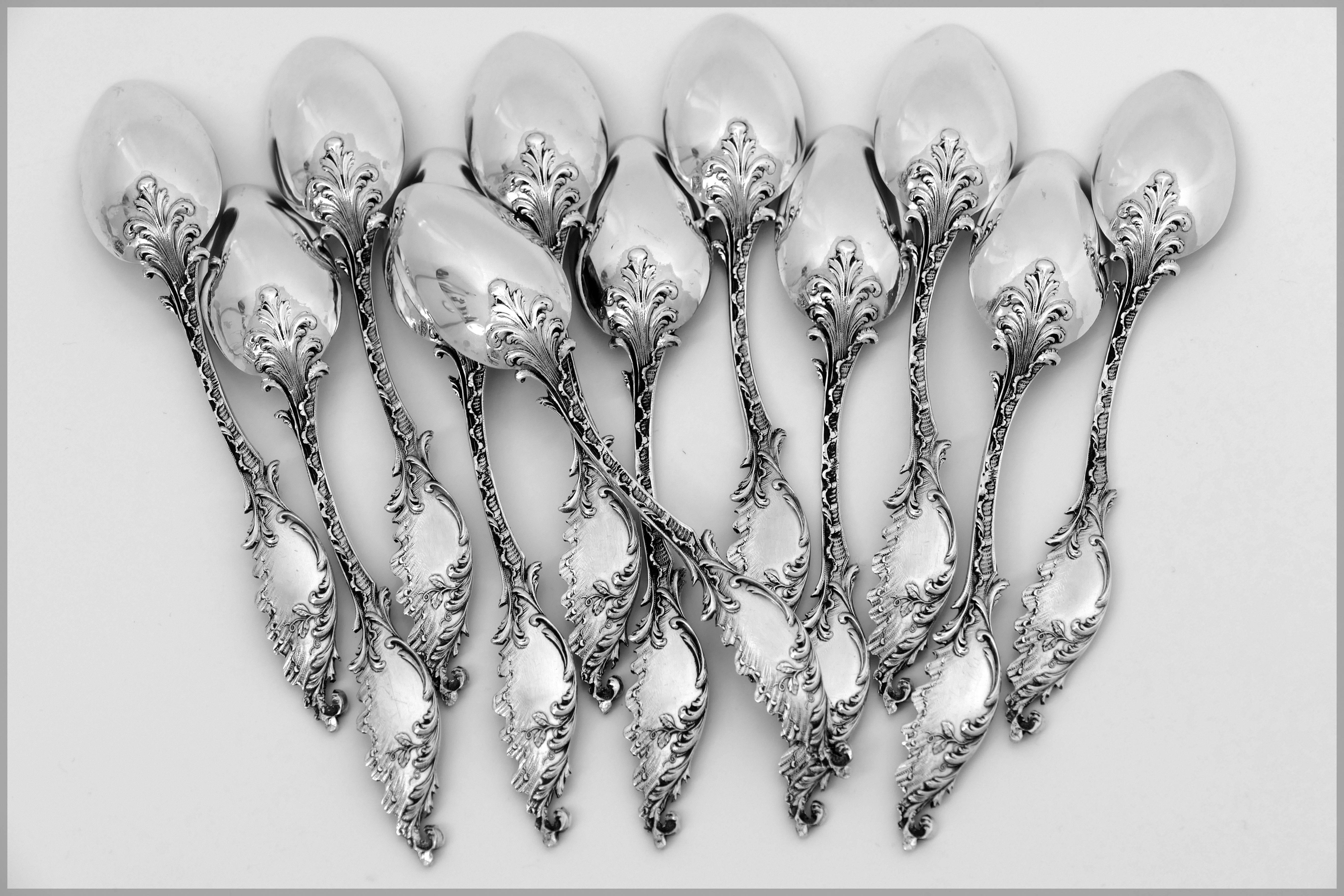 Tortez French Sterling Silver 18-Karat Gold Tea Spoons Set, Sugar Tongs, Box For Sale 1