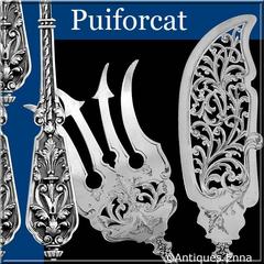 Puiforcat Masterpiece French Sterling Silver Fish Server Set 2 Pc, Renaissance