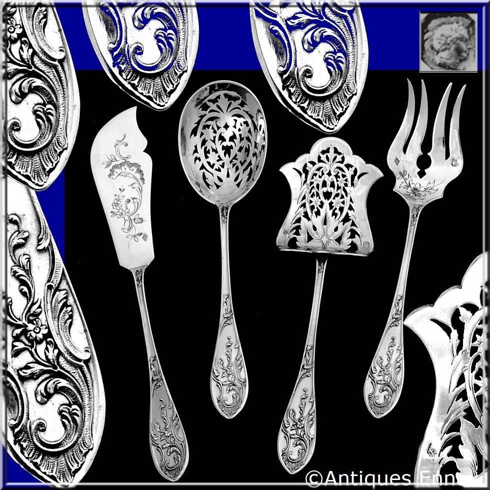 Coignet French all sterling silver dessert Hors D'oeuvre set Art Nouveau

Head of Minerve 1st titre for 950/1000 French sterling silver guarantee.

Four pieces of truly exceptional quality, for the richness of their Art Nouveau decoration, their