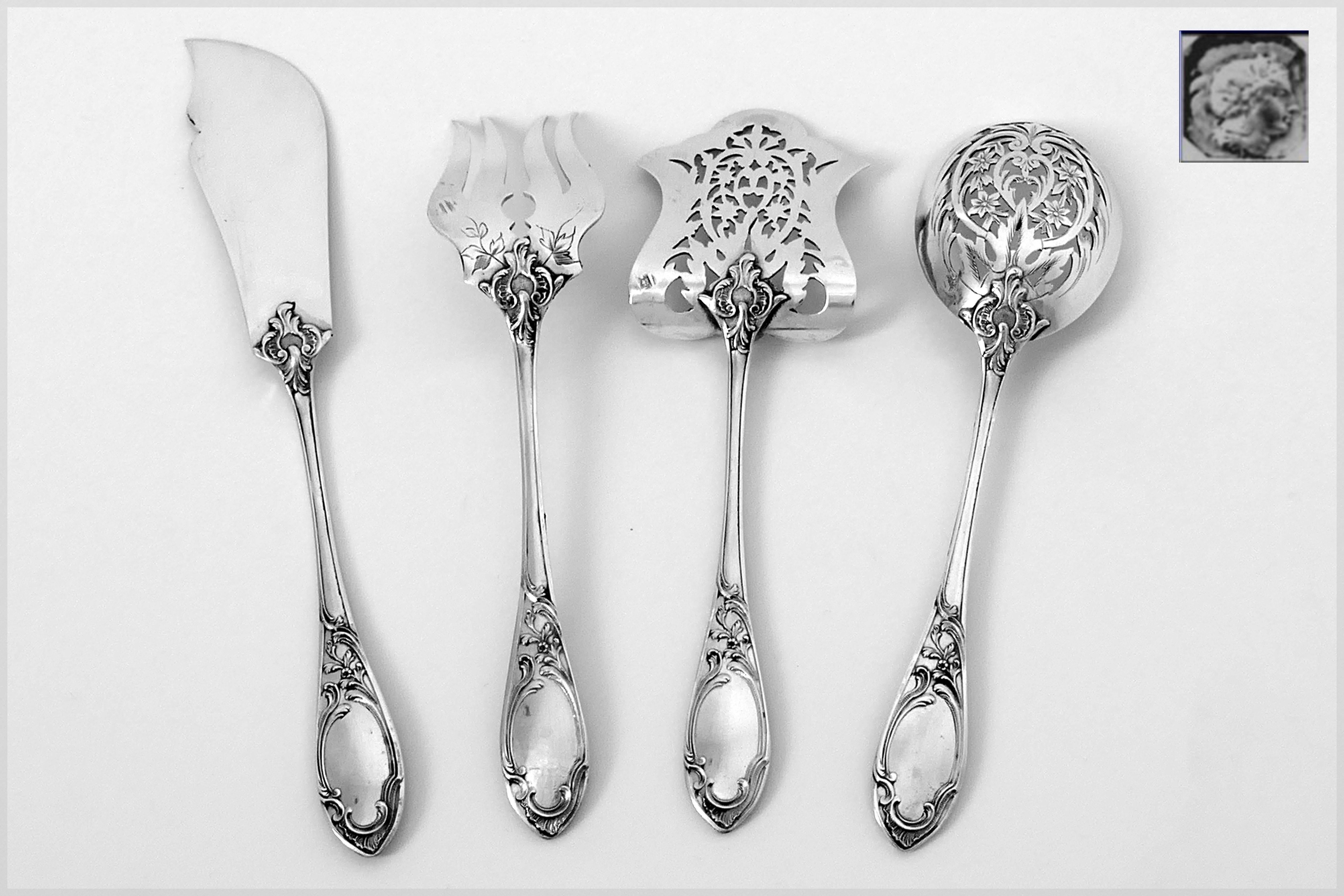 Coignet French All Sterling Silver Dessert Hors D'oeuvre Set Art Nouveau 4