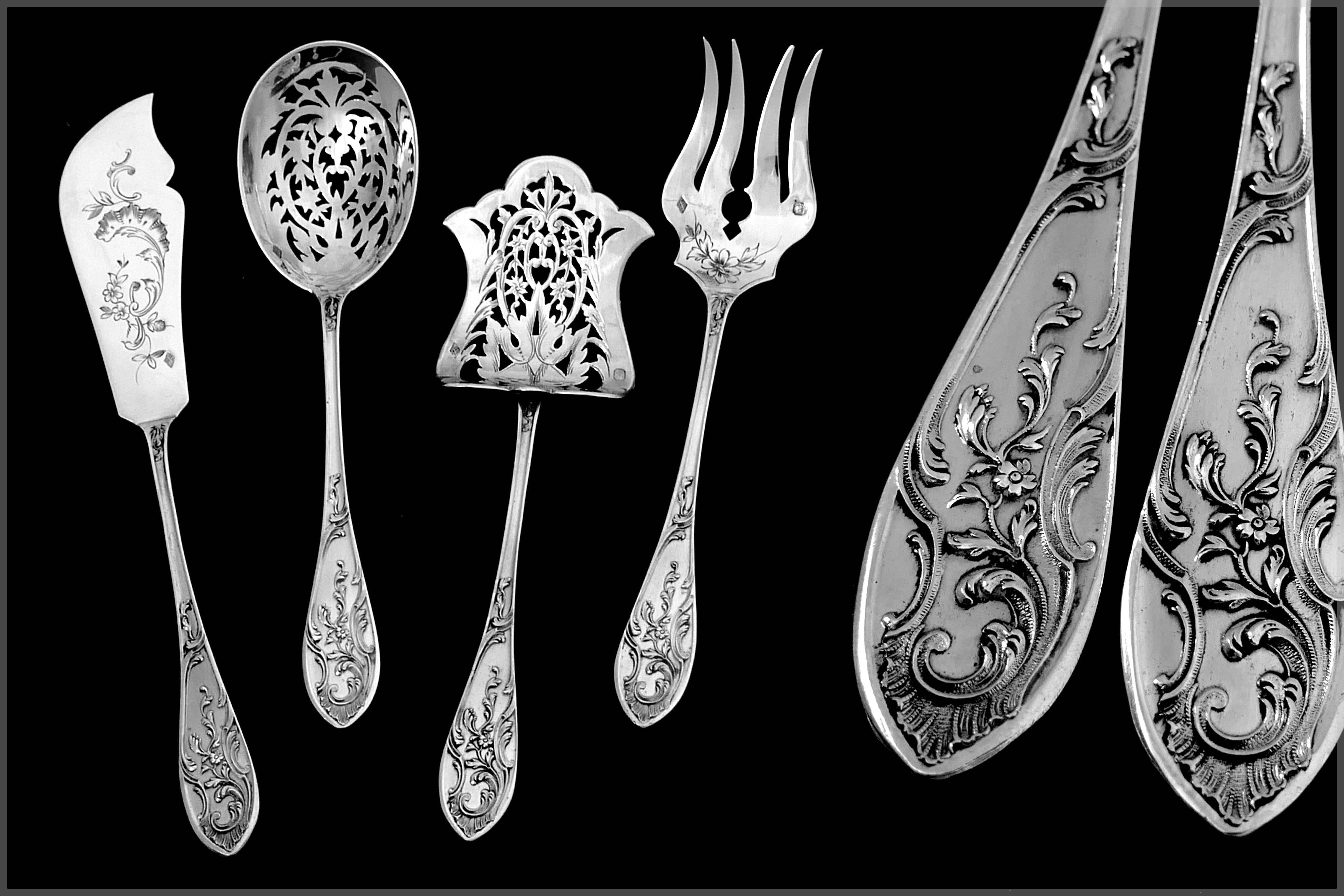 Coignet French All Sterling Silver Dessert Hors D'oeuvre Set Art Nouveau 2