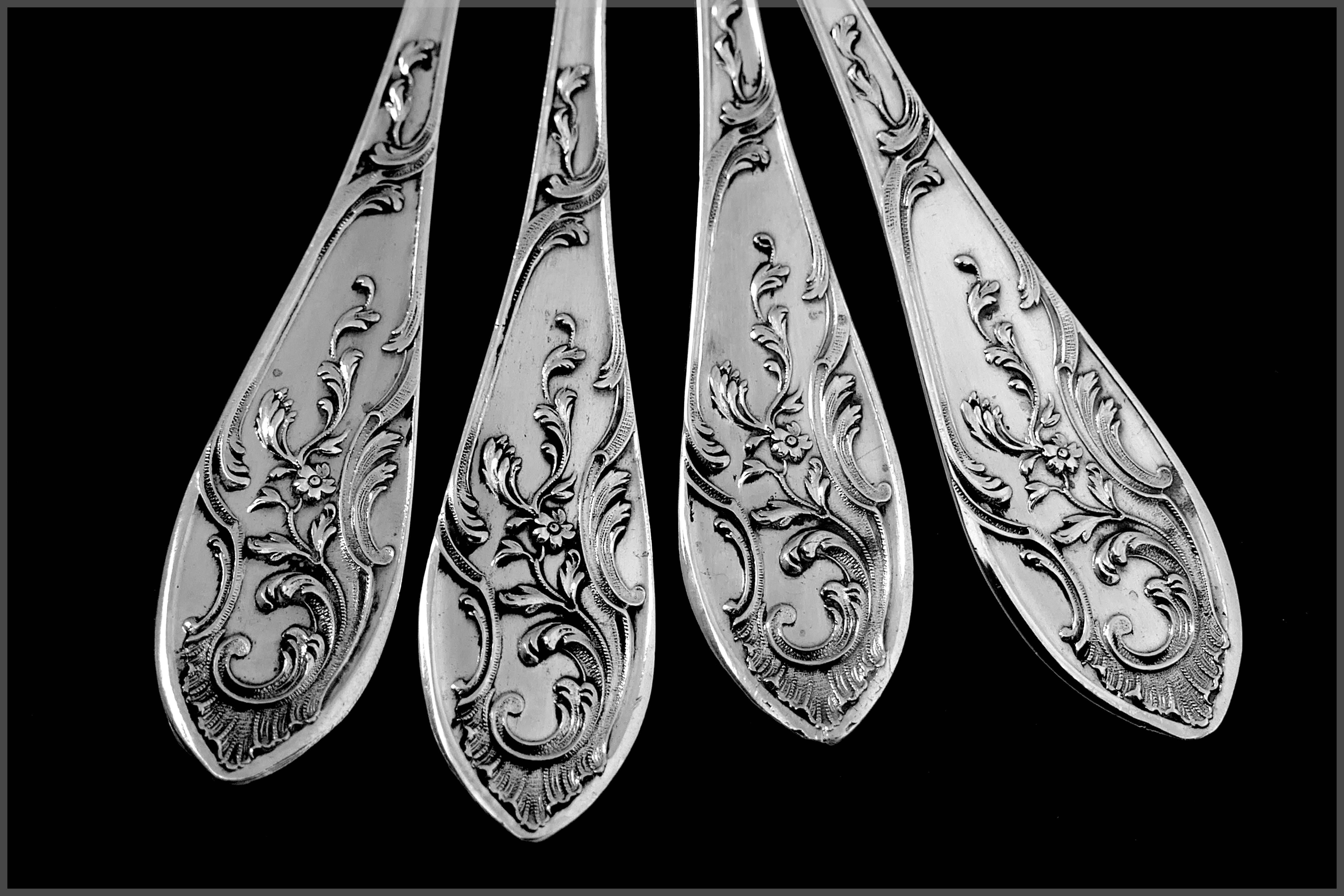 Late 19th Century Coignet French All Sterling Silver Dessert Hors D'oeuvre Set Art Nouveau