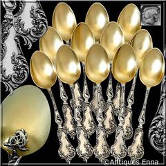 Soufflot Fabulous French All Sterling Silver 18-Karat Gold Tea Coffee Spoons Set