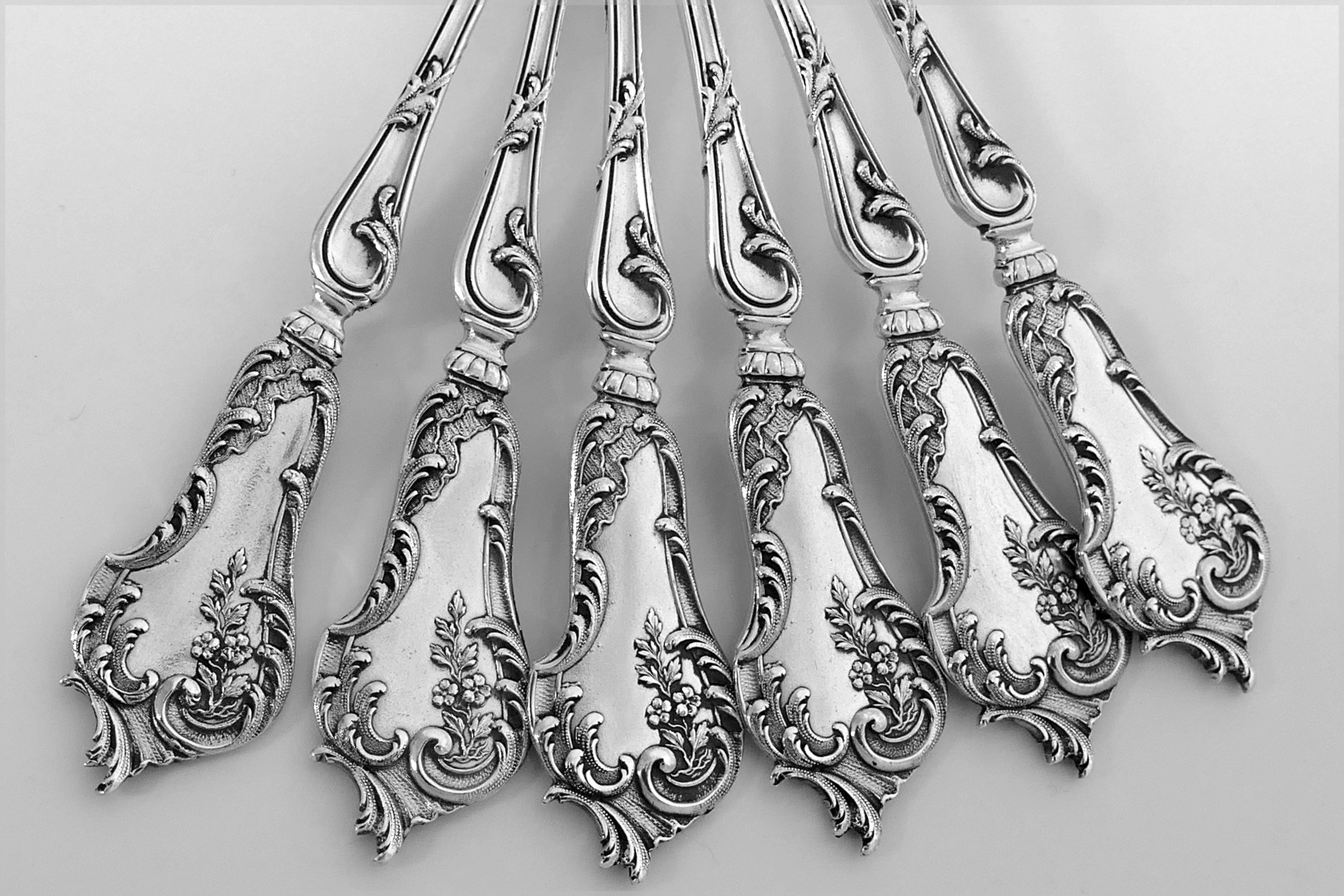 Soufflot Fabulous French All Sterling Silver 18-Karat Gold Tea Coffee Spoons Set For Sale 1