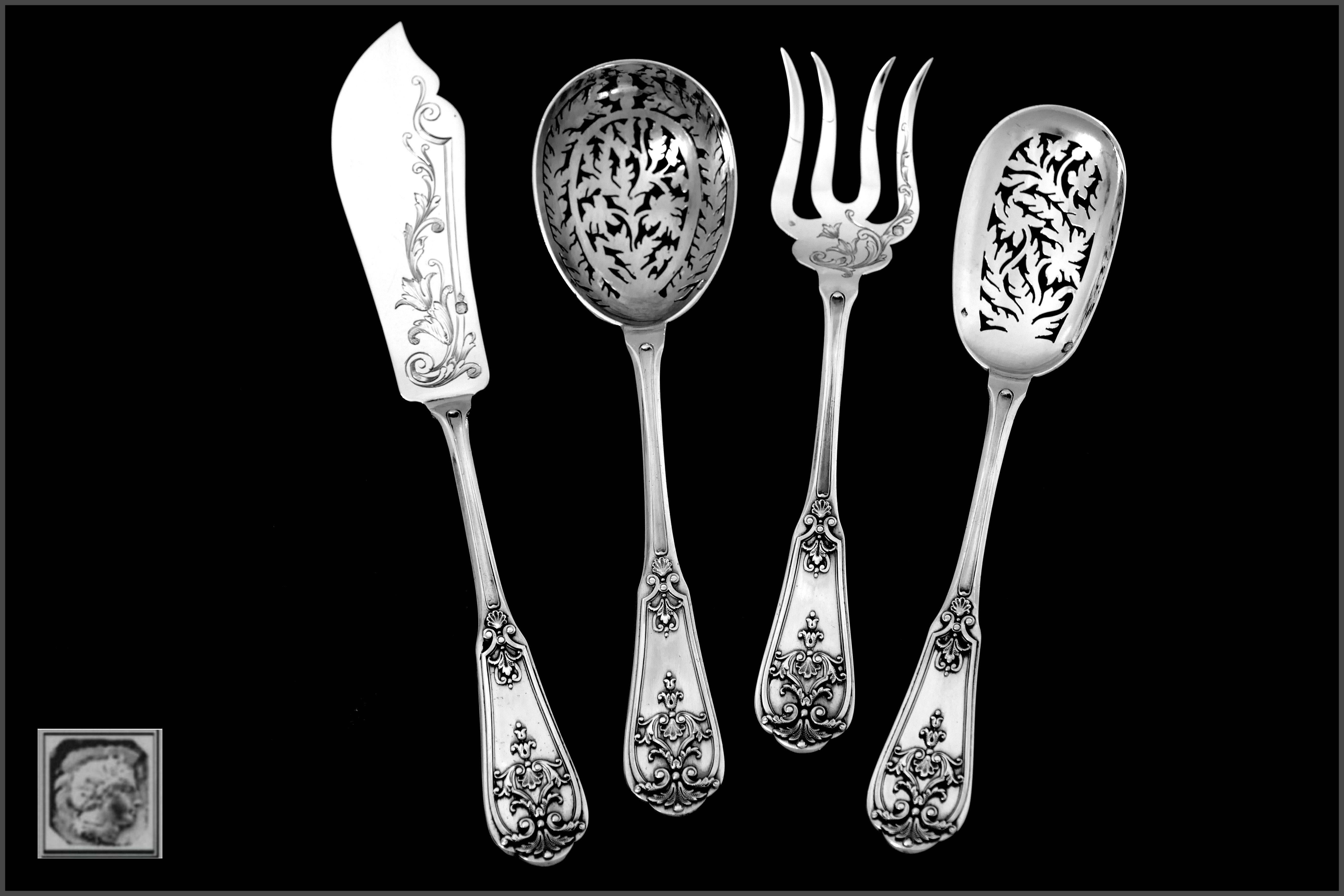 Henin French All Sterling Silver Dessert Hors D'oeuvre Set Neo-Renaissance In Good Condition For Sale In TRIAIZE, PAYS DE LOIRE
