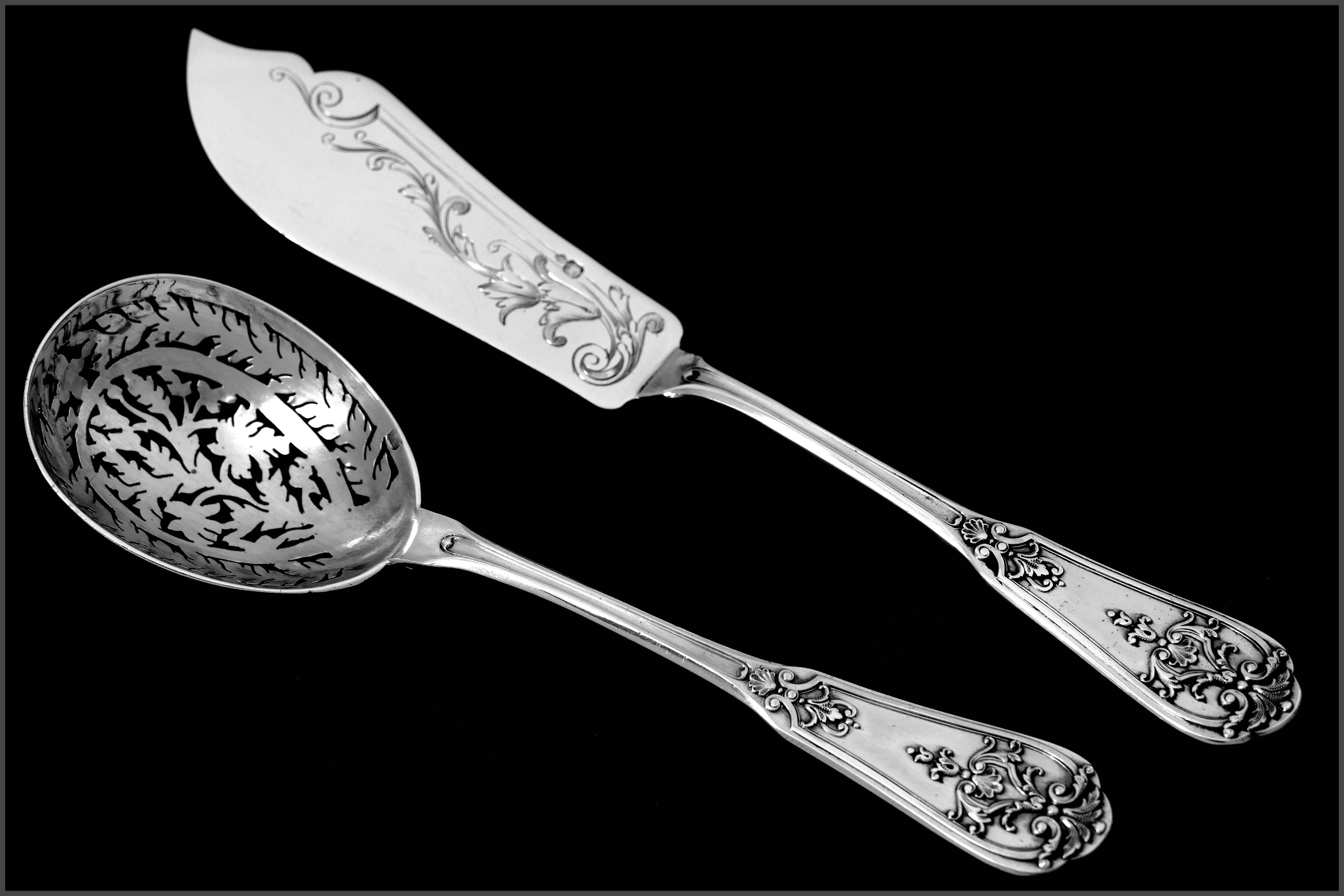 Late 19th Century Henin French All Sterling Silver Dessert Hors D'oeuvre Set Neo-Renaissance For Sale