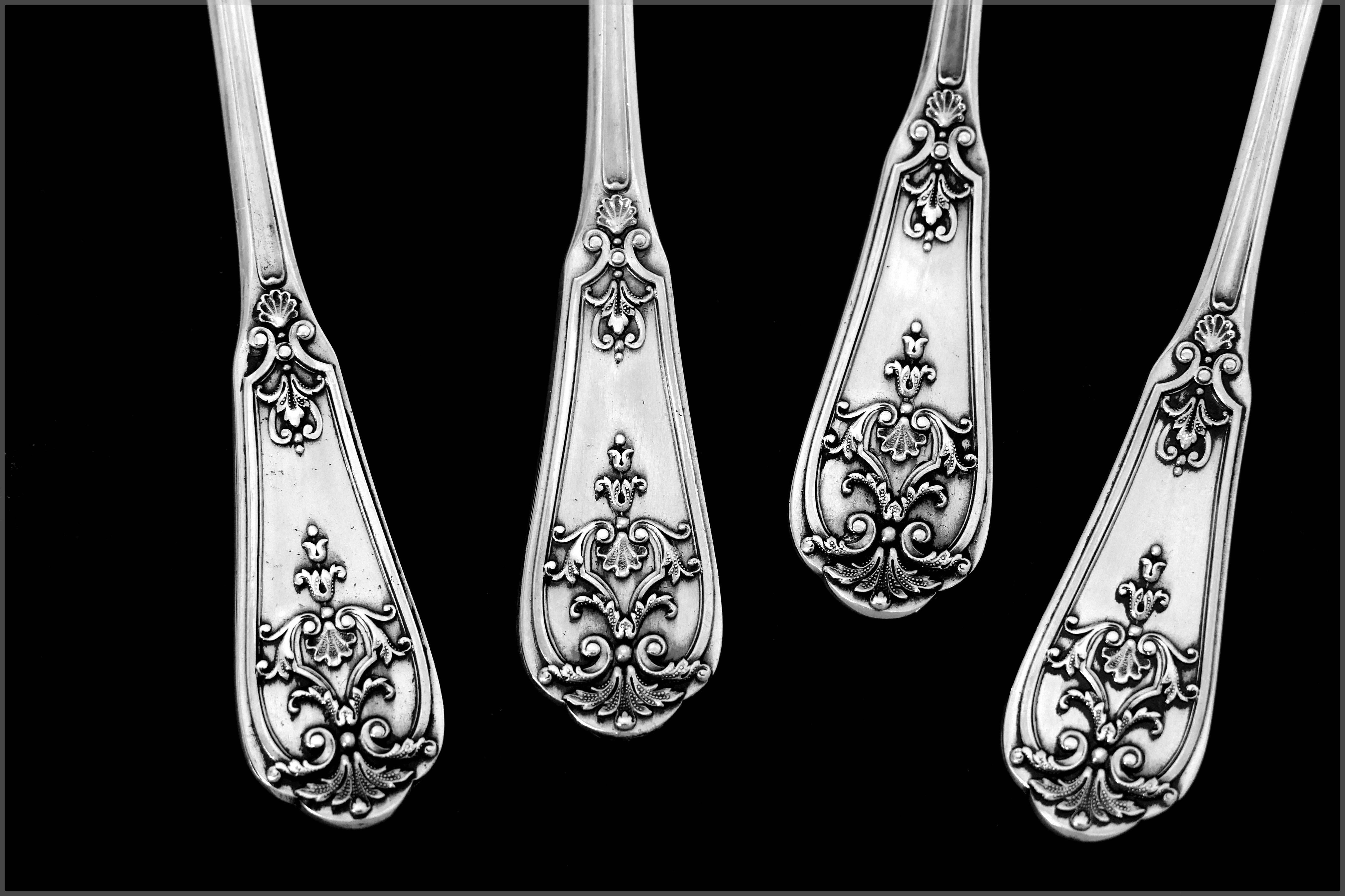 Henin French All Sterling Silver Dessert Hors D'oeuvre Set Neo-Renaissance For Sale 2