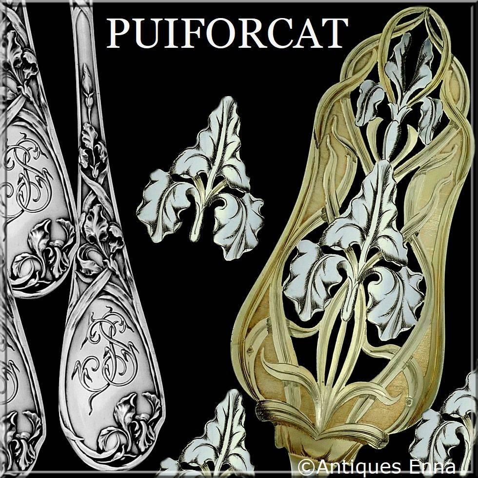 Puiforcat French sterling silver gold 18-karat pie or pastry or fish server iris.

An exceptional piece from the point of view of its design but also for the multicolored which is itself quite rare as well as the contrast between the raised details
