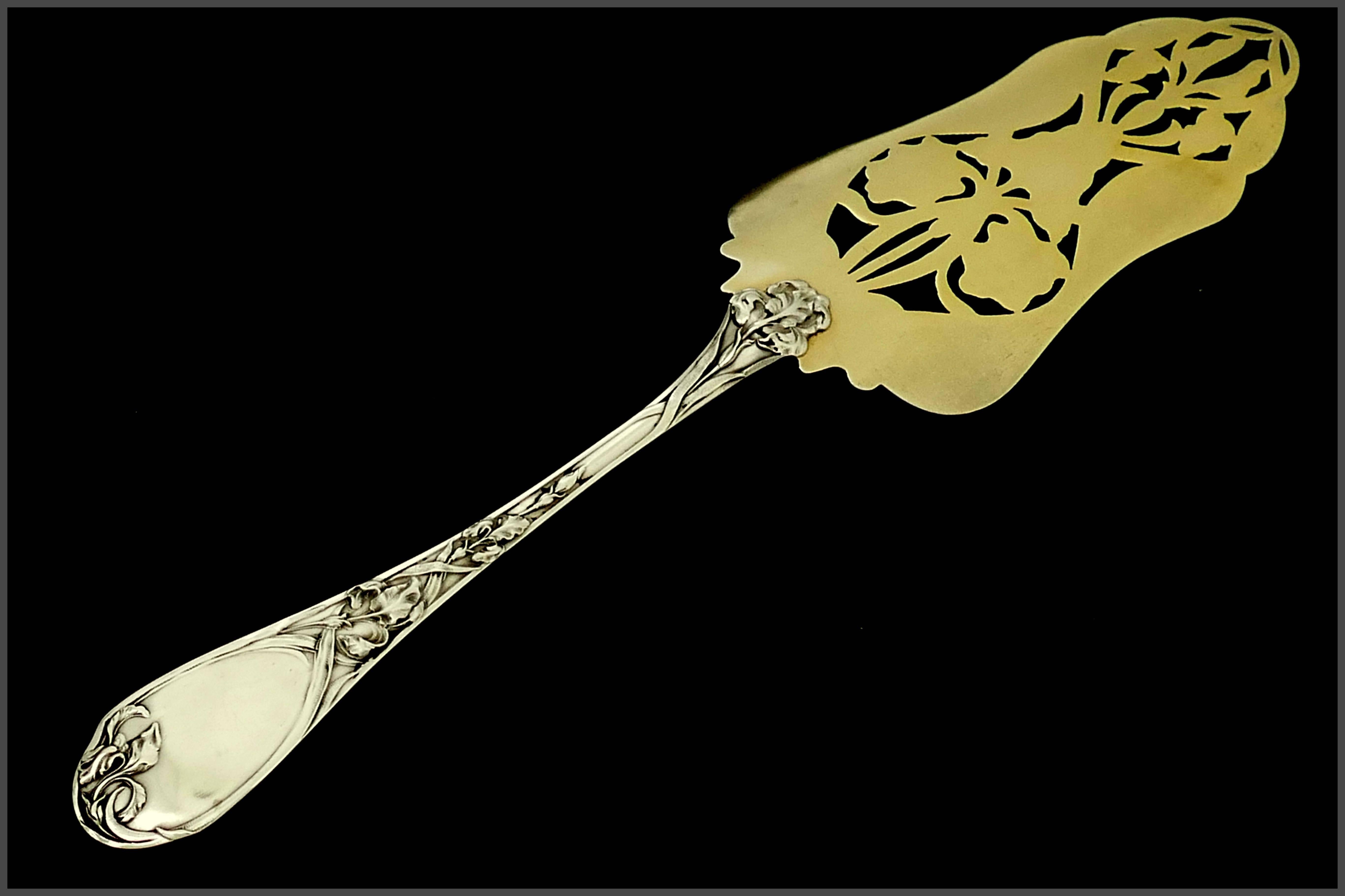 Late 19th Century Puiforcat French Sterling Silver Gold 18-Karat Pie, Pastry or Fish Server Iris
