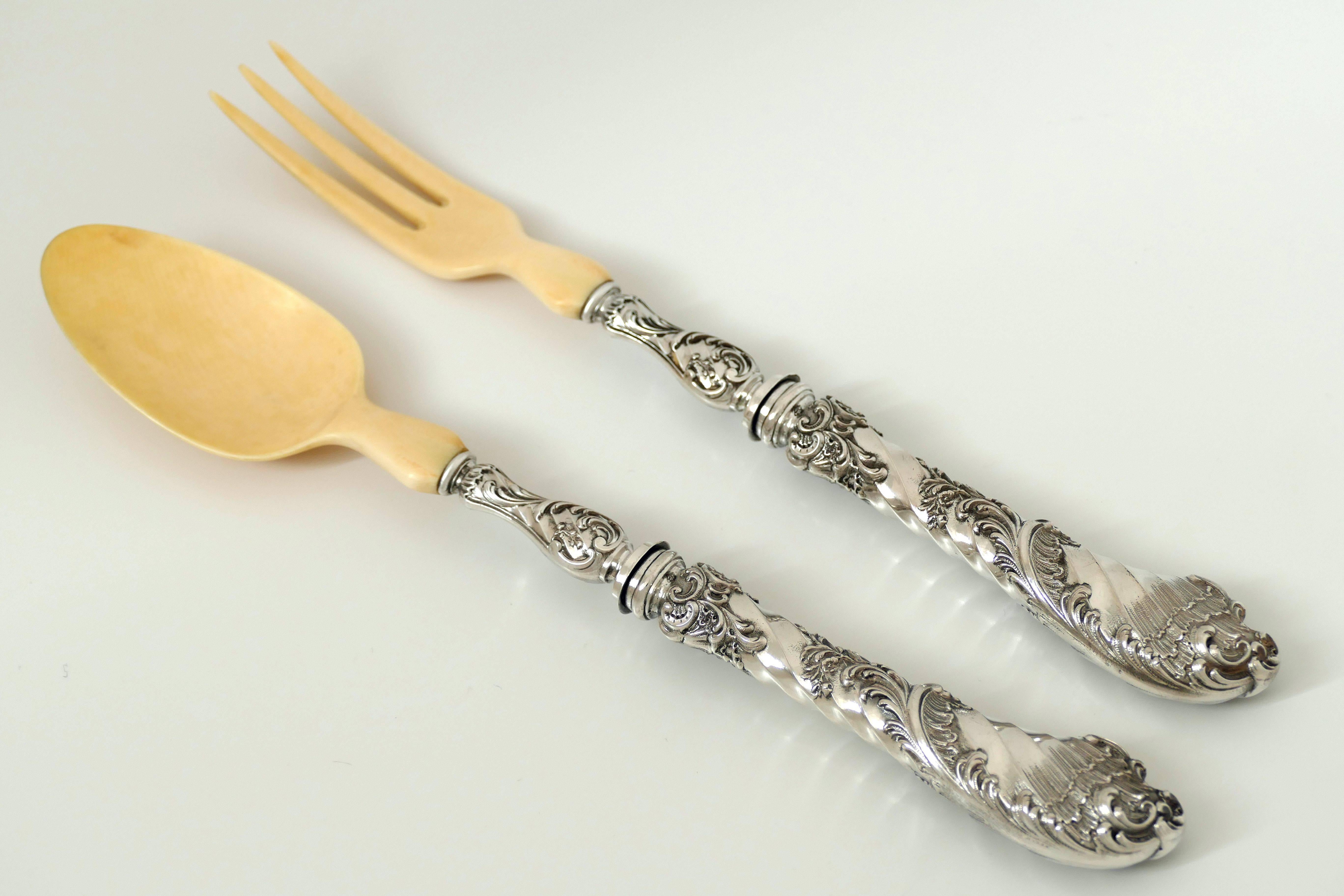 Boivin French Sterling Silver Serving Implement Set 4 Pc, Original box, Rococo For Sale 2